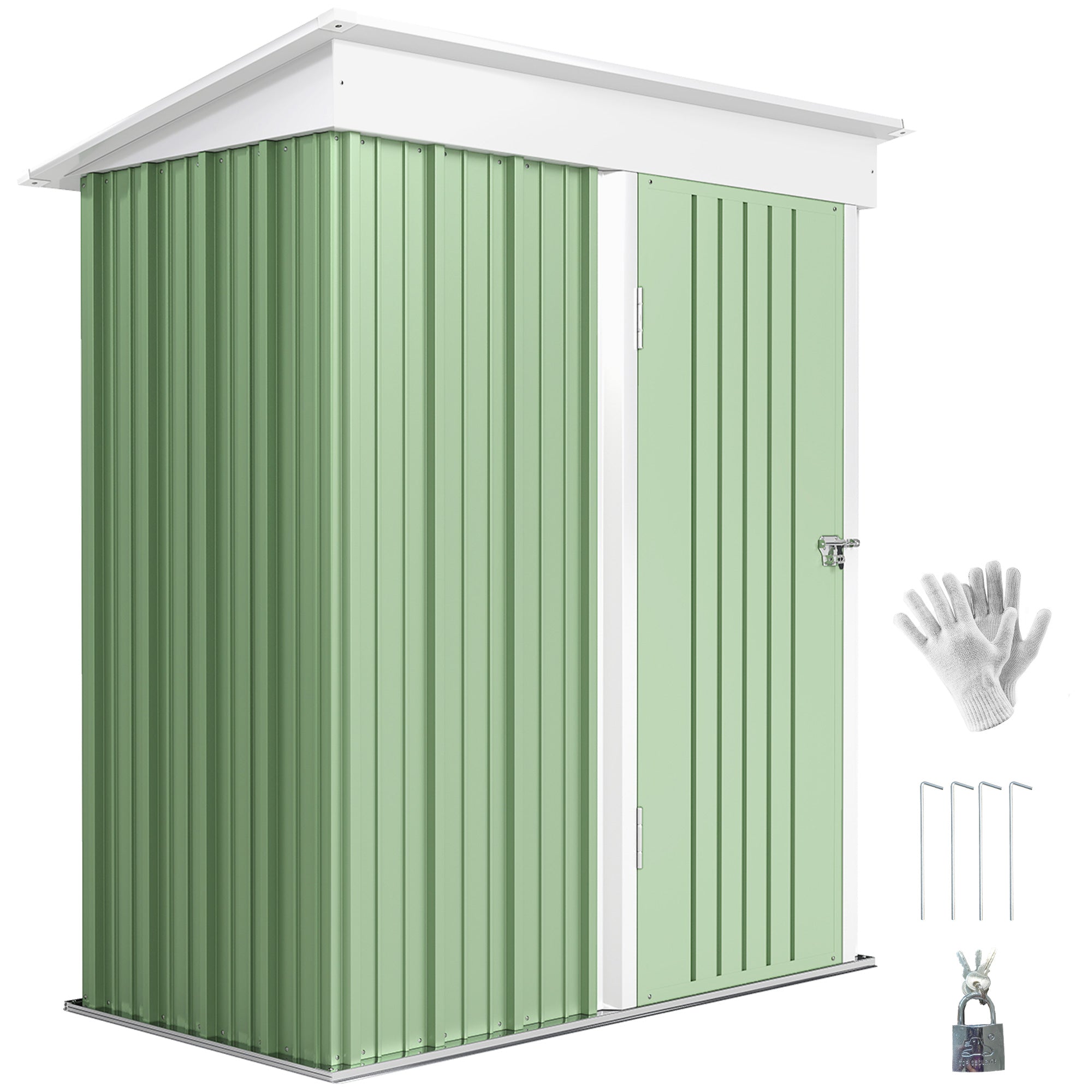 Metal Garden Shed, Outdoor Lean-to Shed for Tool Motor Bike, with Adjustable Shelf, Lock, Gloves, 5'x3'x6' Outsunny