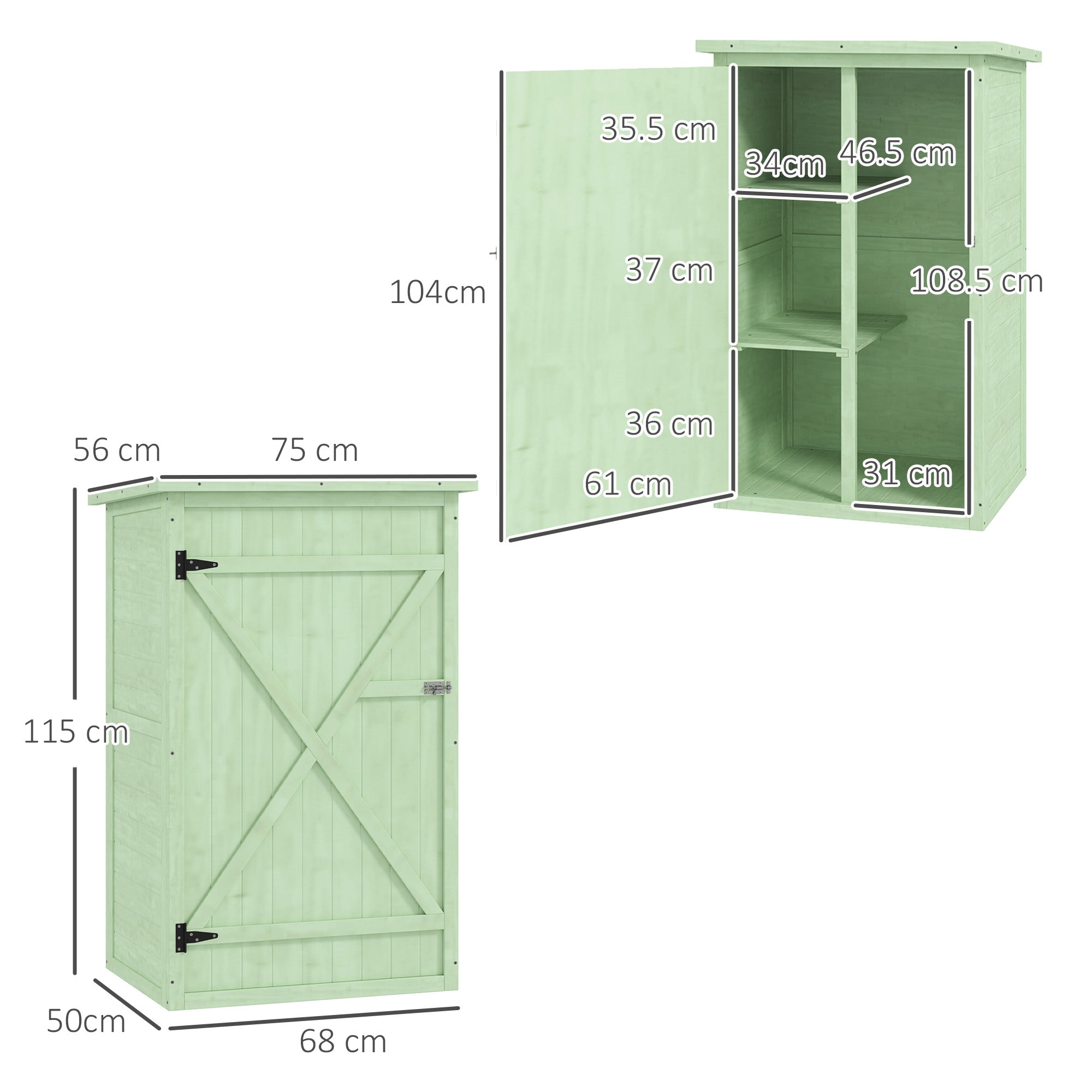 Wooden Small Shed, Garden Storage Shed with Shelves and Bolt Latch, 75L x 56W x115H cm Outsunny