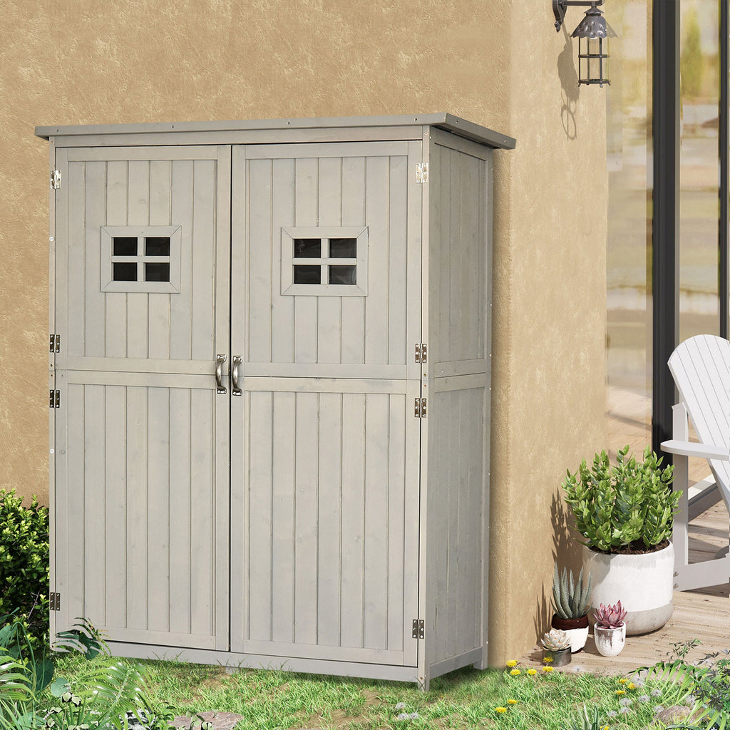 Wooden Garden Shed with Two Windows, Tool Storage Cabinet, Outdoor Double Door Organizer 127.5L x 50W x 164H cm Outsunny