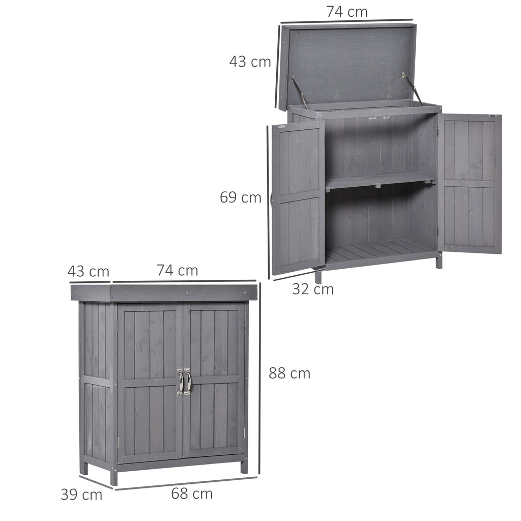 Small Shed, Wooden Garden Shed with Openable Hinged Roof and Removable Shelf, Outdoor Tool Storage Cabinet Chest with Double Doors, 74 x 43 x 88 cm Outsunny