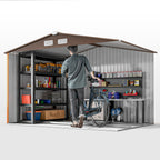 9 x 6ft Metal Garden Shed, Outdoor Storage Tool House with Ventilation Slots, Foundation Kit and Lockable Double Doors, Light Brown Outsunny