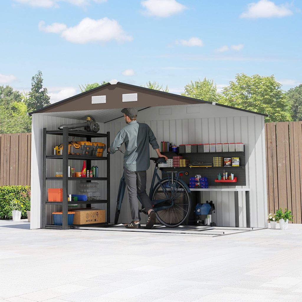 9 x 6ft Metal Garden Shed, Outdoor Storage Tool House with Ventilation Slots, Foundation Kit and Lockable Double Doors Outsunny
