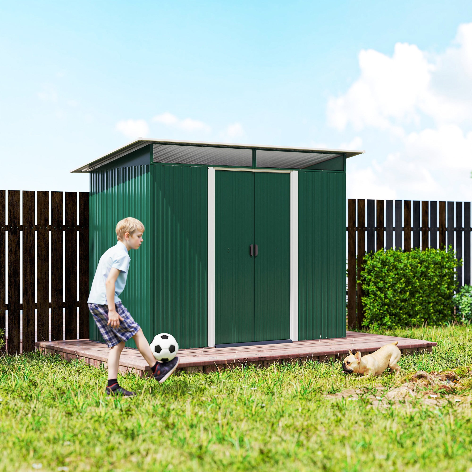 8.5 x 4ft Metal Shed with Lightsky Panels, Garden Storage Tool House with Double Doors for Garden, Patio and Lawn Outsunny