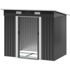 7 x 4ft Outdoor Storage Shed with Foundation Kit, Lean to Metal Garden Shed for Log, Rubbish Bin, Tool, Lawnmower, Bike, Patio and Lawn Use Outsunny
