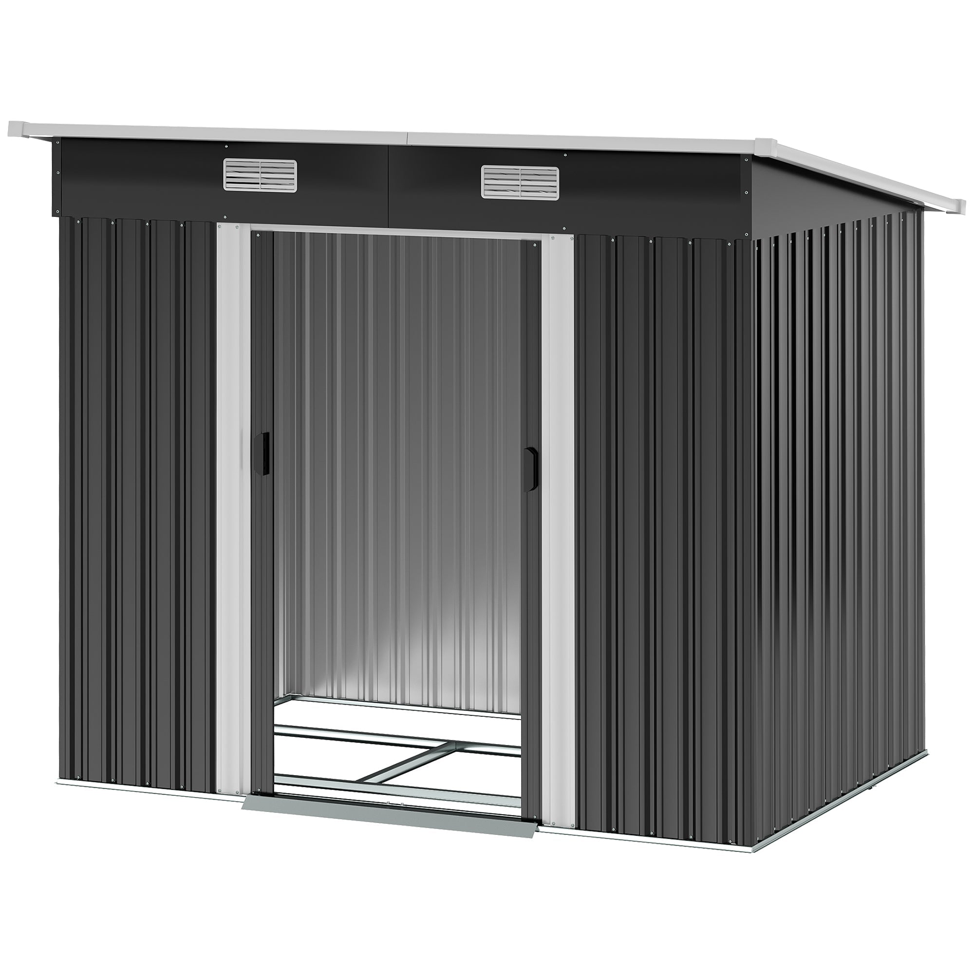 7 x 4ft Outdoor Storage Shed with Foundation Kit, Lean to Metal Garden Shed for Log, Rubbish Bin, Tool, Lawnmower, Bike, Patio and Lawn Use Outsunny