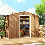 8x6 Metal Storage Shed Galvanised Steel Frame with Sloped Roof & Double Door for Homeowners, Brown Outsunny