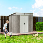 6.5 x 4FT Galvanised Metal Shed with Foundation Kit, Lockable Tool Garden Shed with Double Sliding Doors, Vents Wood Effect Outsunny