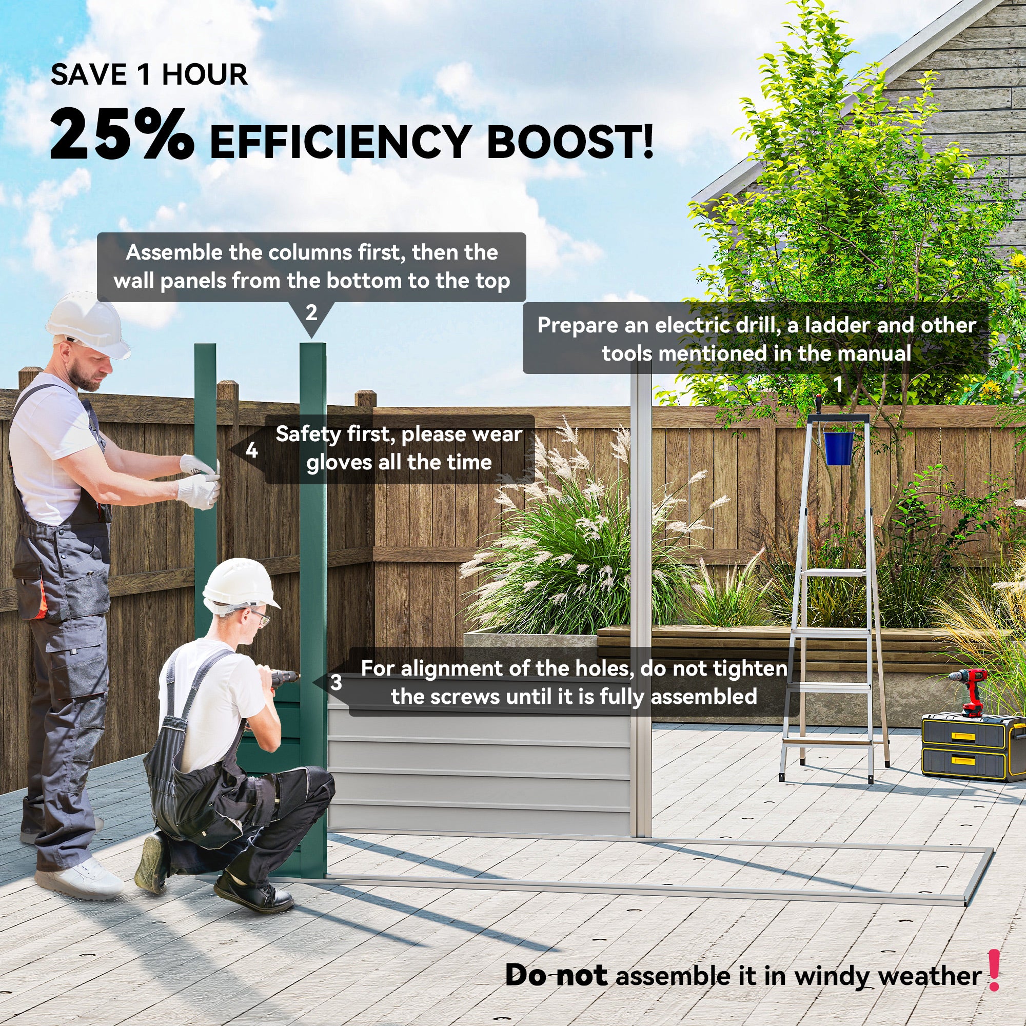 3.7 x 7.9ft Galvanised Steel Shed, with Latched Door and Padlock