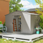 Garden Storage Shed, Metal Outdoor Storage Shed House with Foundation Kit, Ventilation, Doors, 9 x 6FT, Grey Outsunny