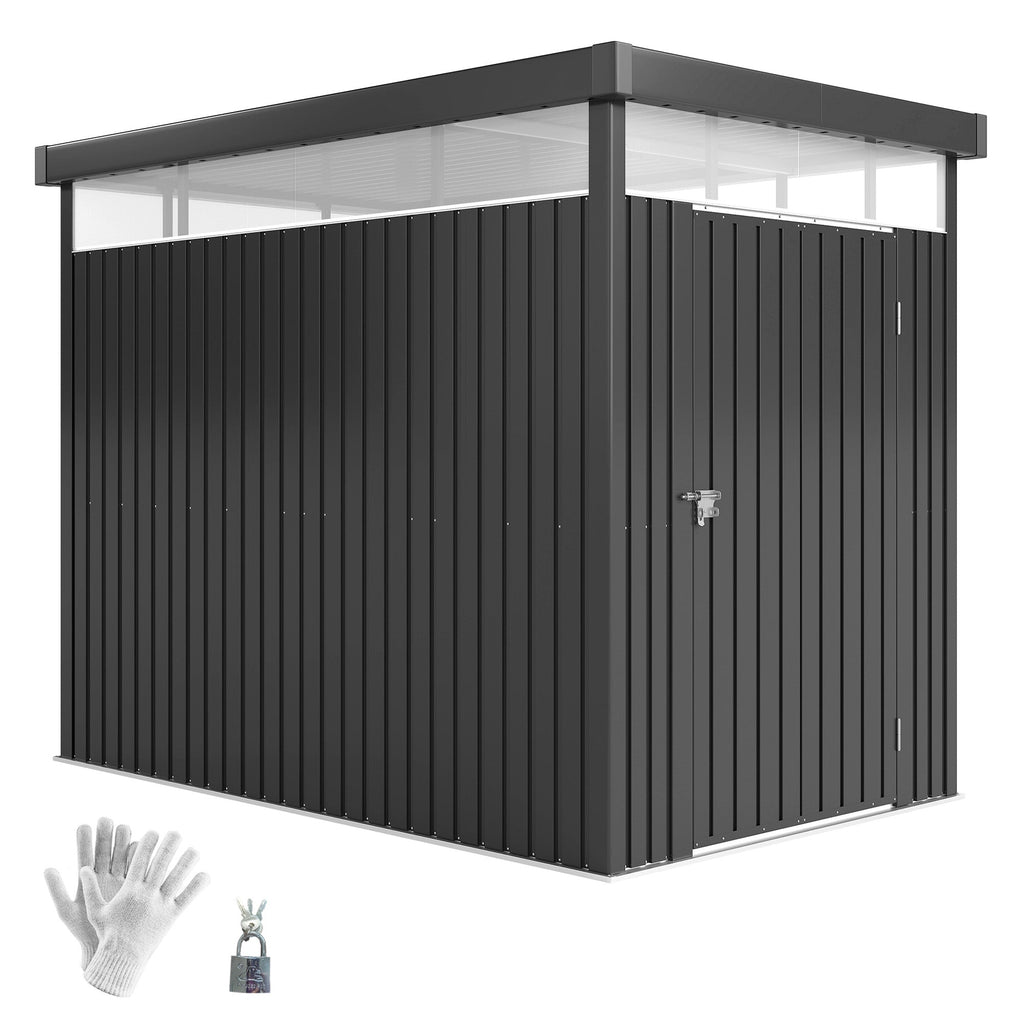5.3 x 8.5ft Galvanised Steel Garden Shed, Metal Shed with Roof Windows, Leakage Holes and Lockable Wide Door for Outdoor Patio Tool Storage Outsunny