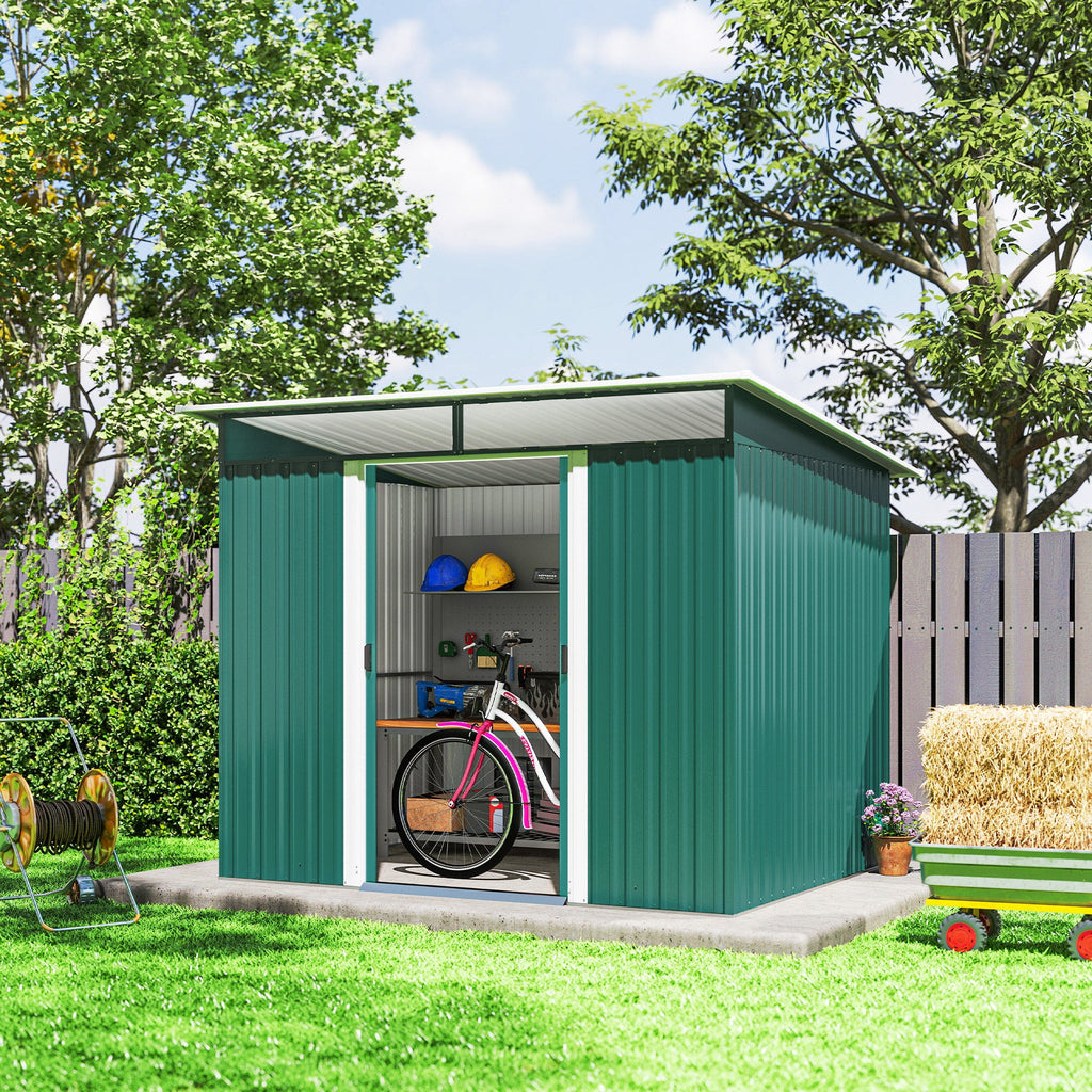 8.5 x 6ft Metal Shed with Lightsky Panels, Garden Storage Tool House with Double Doors for Garden, Patio and Lawn Outsunny