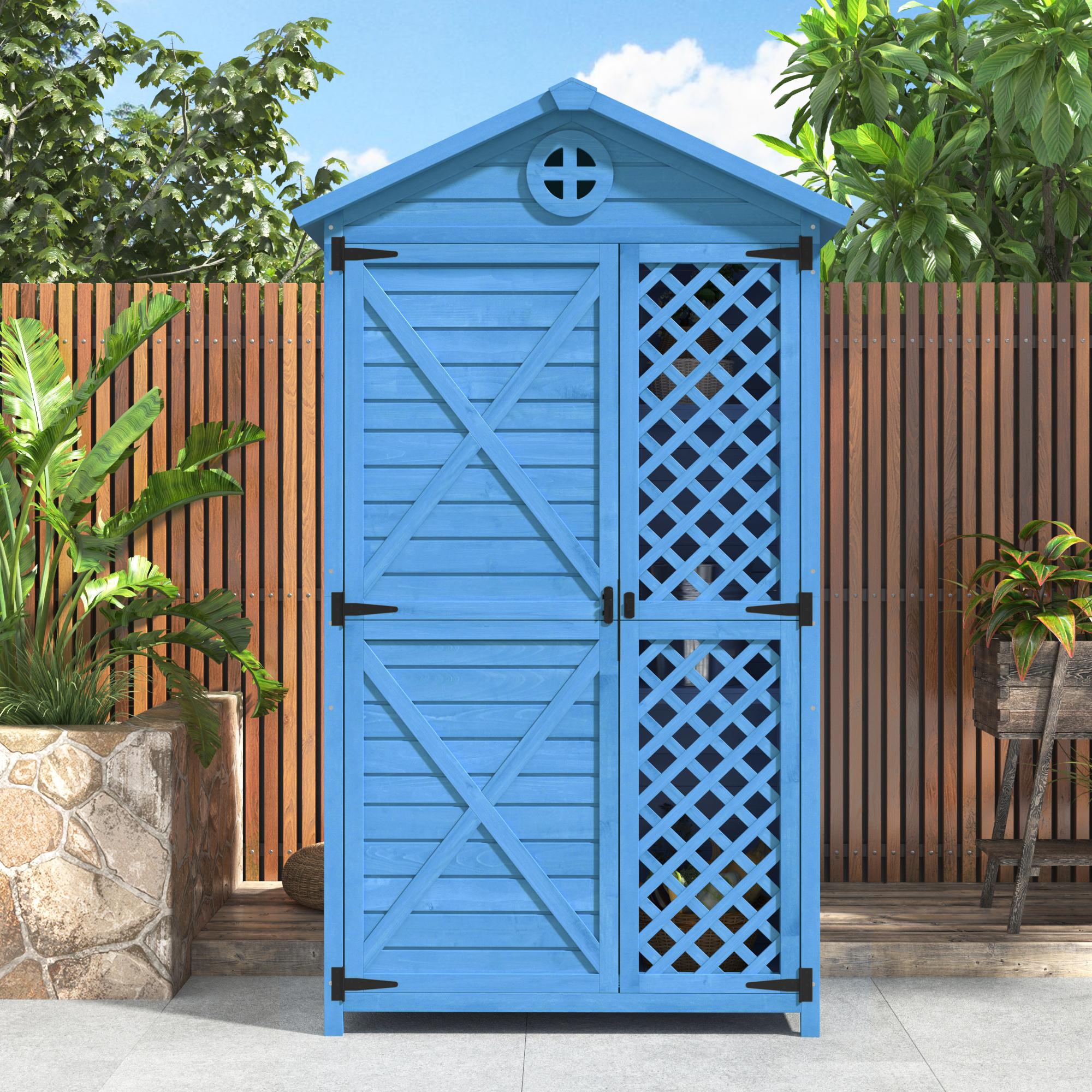 Outdoor Wooden Storage Shed with Ventilation Slots, Weatherproof Roof, Fir Wood Tool House for Garden, Backyard, 90L x 56.5W x 175.5H cm AU Store
