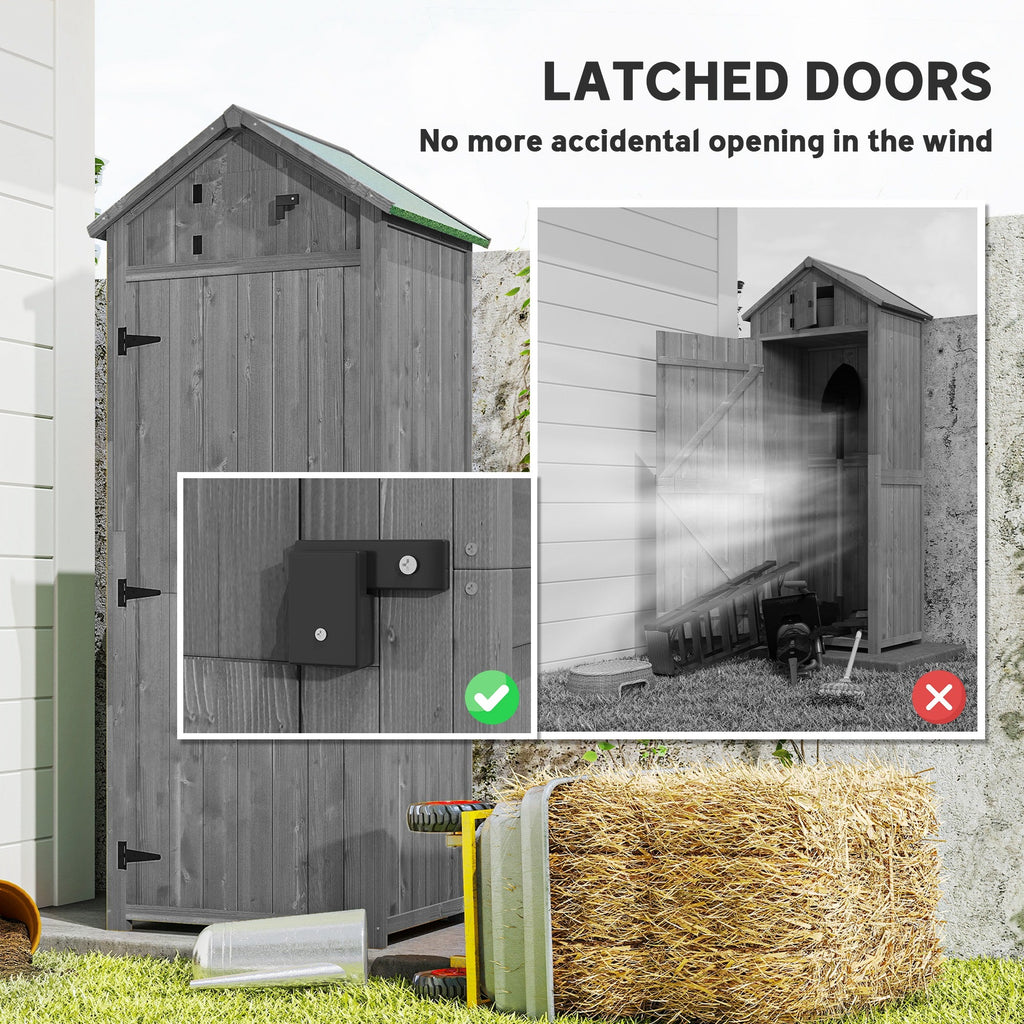 Wooden Garden Shed, Utility Outdoor Small Shed with Lockable Double Doors, Shelves and Roof Hatch Outsunny