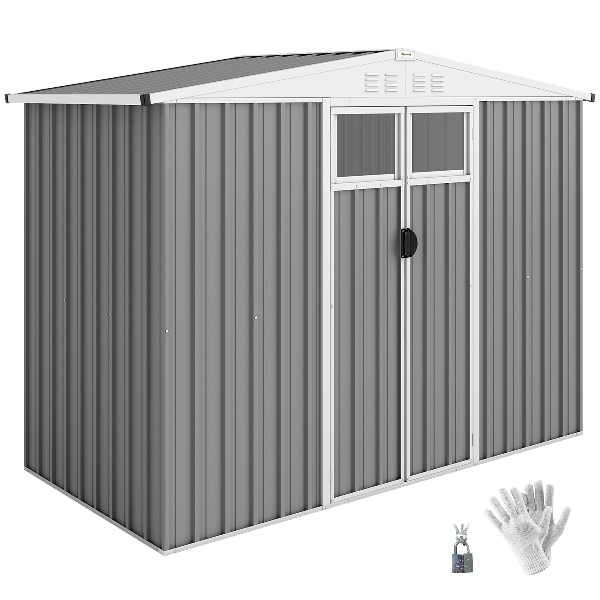 8 x 4 ft Metal Garden Shed, Garden Storage Shed with Window, 4 Vents and Lockable Door, Waterproof Galvanised Steel Tool Storage Shed Outsunny