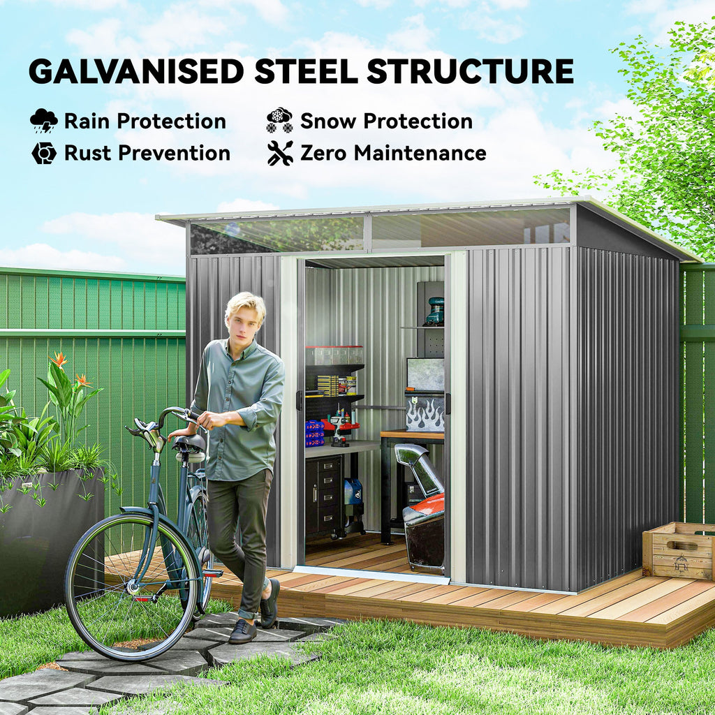 Garden Metal Storage Shed House Hut Gardening Tool Storage w/ Tilted Roof and Ventilation 8.5 x 6ft Outsunny