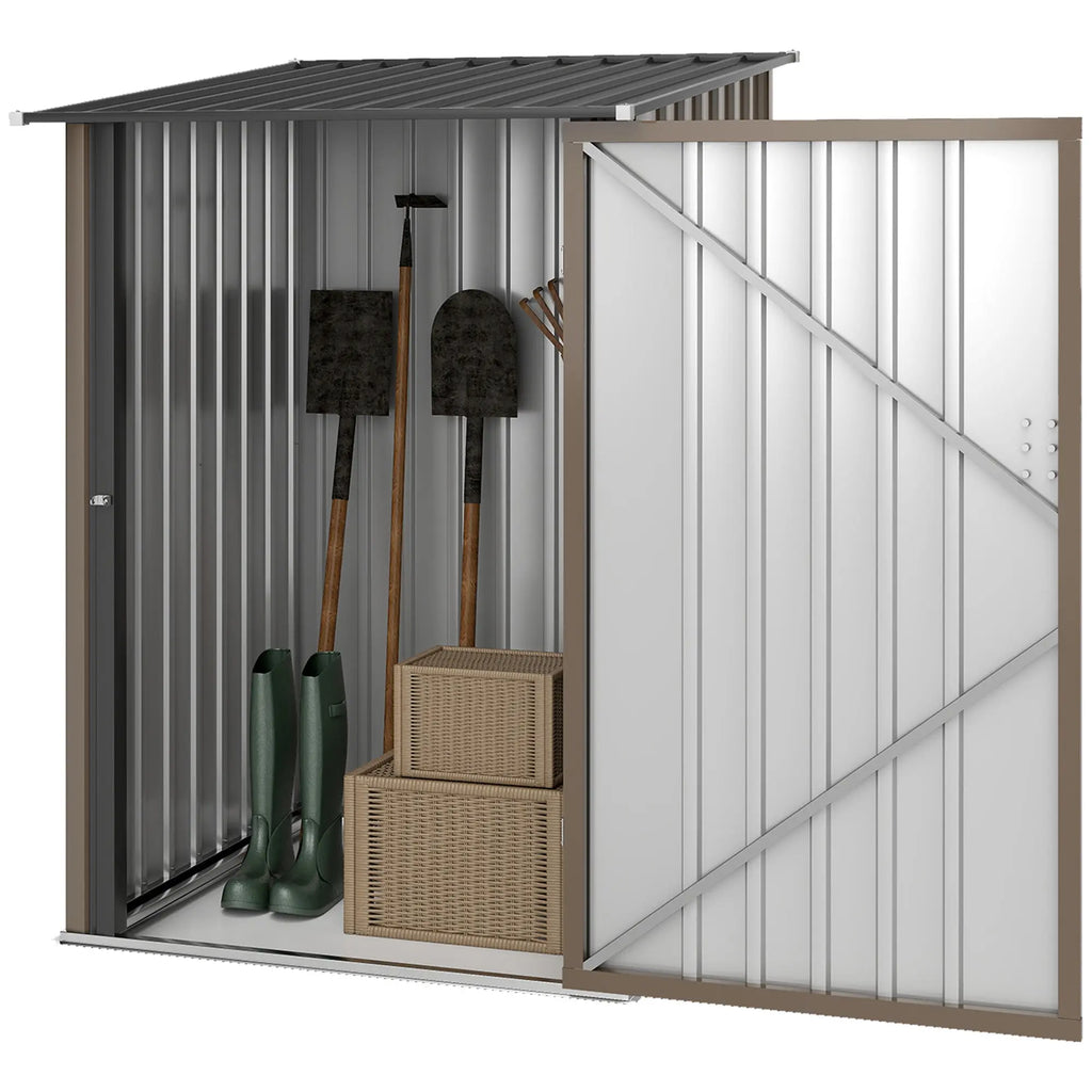Small Metal Garden Shed 3.3 x 3.4 Lean To Steel Garden Shed with Locking Door, Brown Outsunny