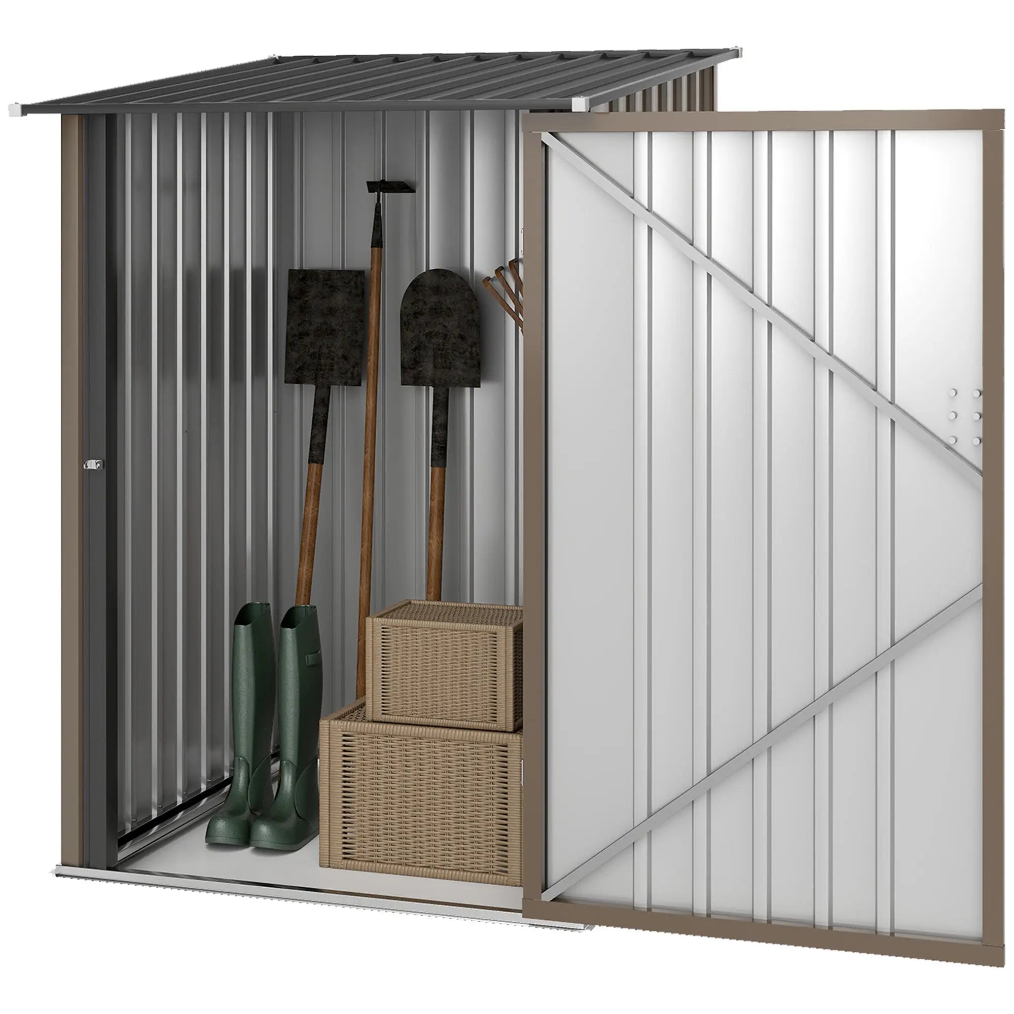 Small Metal Garden Shed 3.3 x 3.4 Lean To Steel Garden Shed with Locking Door, Brown Outsunny