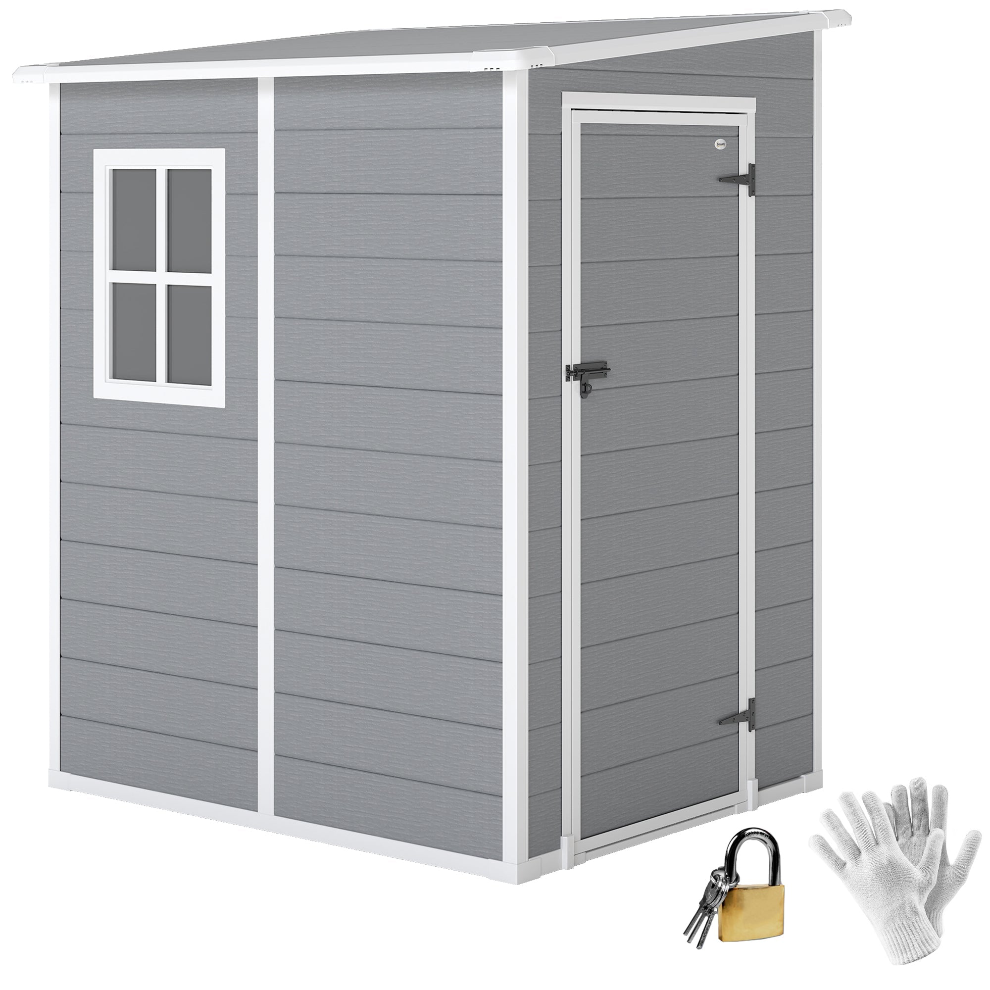 4'x5' Garden Storage Shed, Lean to Shed, Lockable Garden Shed with Window, Vent and Plastic Roof, Grey Outsunny