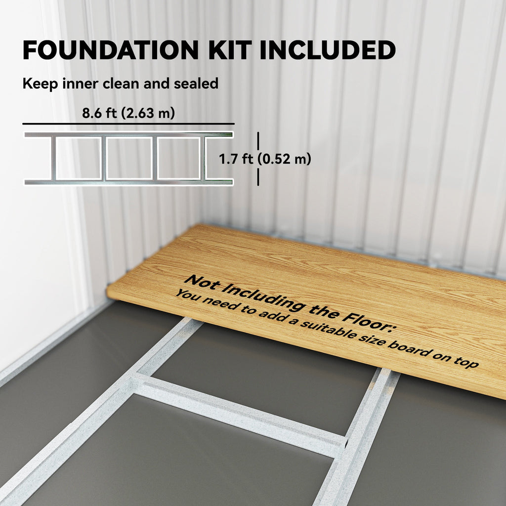9ft x 4ft Metal Garden Shed, Outdoor Tool House with Foundation Kit, Ventilations and Double Doors Outsunny