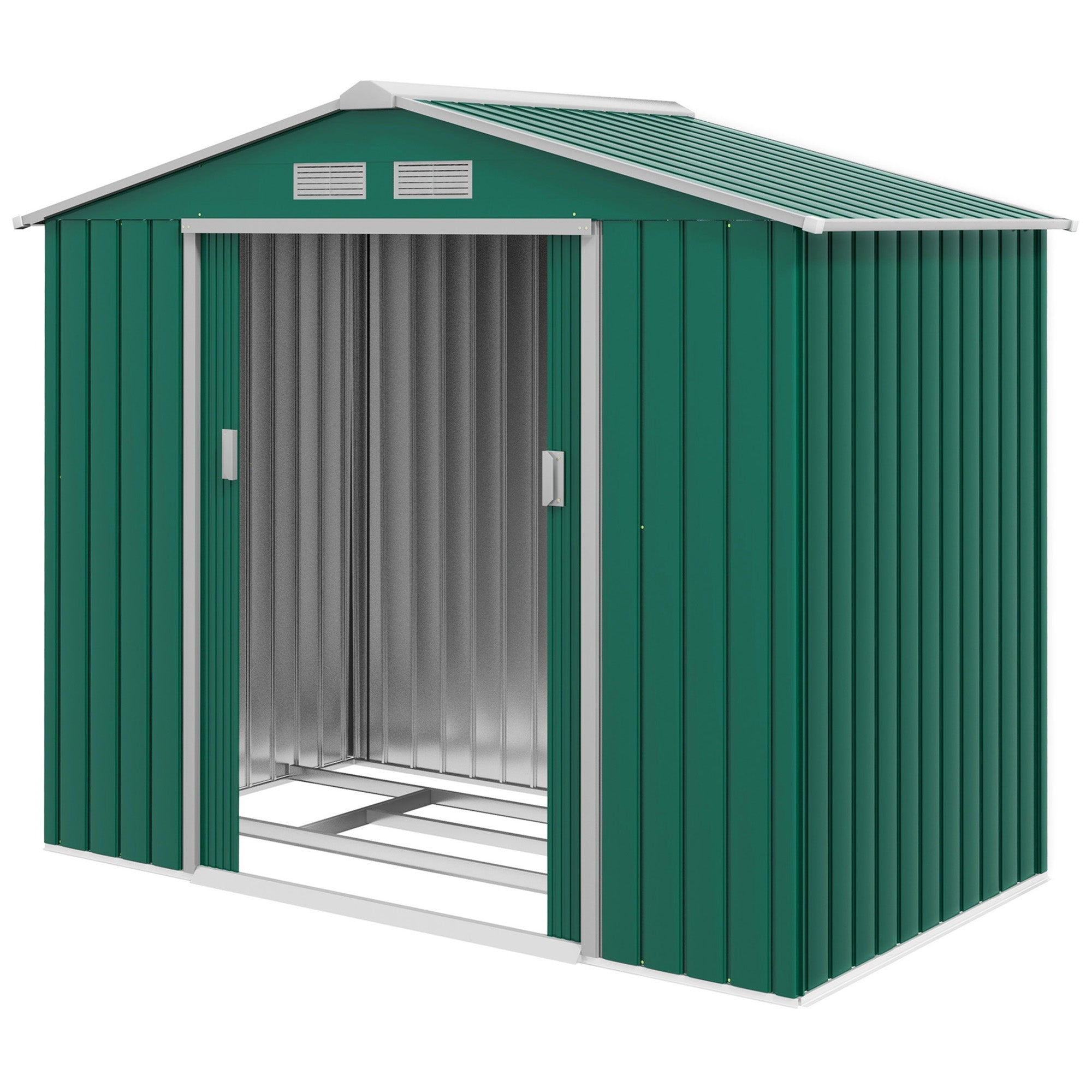 7 x 4ft Metal Garden Shed, Outdoor Storage Tool House with Ventilation Slots, Foundation Kit and Lockable Double Doors Outsunny