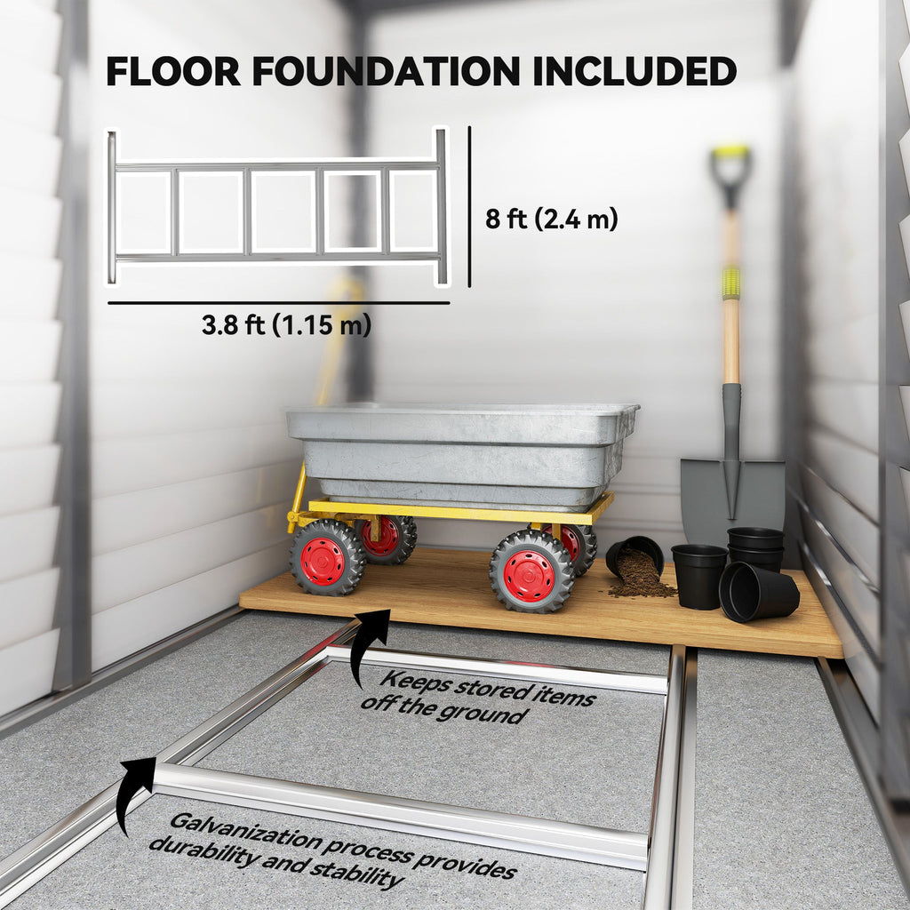 5 x 9ft Galvanised Metal Garden Shed with Foundation Kit, Outdoor Lean-to Shed, Tool Storage House with Lockable Doors, Gloves and 2 Air Vents for Patio Outsunny