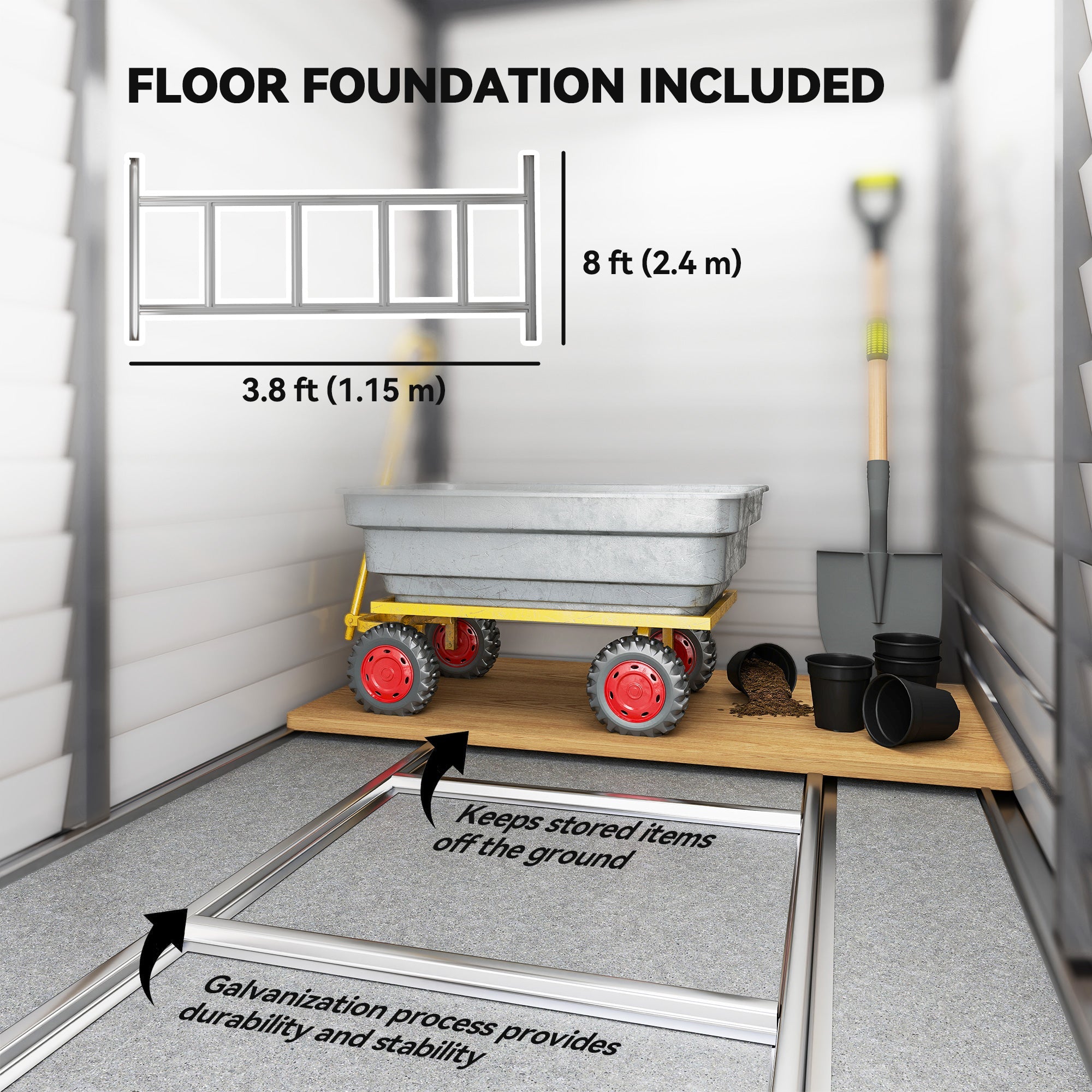 5 x 9ft Galvanised Metal Garden Shed with Foundation Kit, Outdoor Lean-to Shed, Tool Storage House with Lockable Doors, Gloves and 2 Air Vents for Patio Outsunny