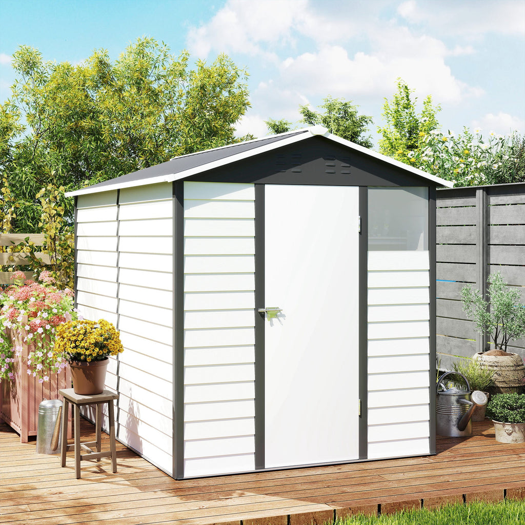 9x 6FT Metal Outdoor Garden Shed, Galvanised Tool Storage Shed w/ Sloped Roof, Lockable Door for Patio Lawn, Dark Grey Outsunny
