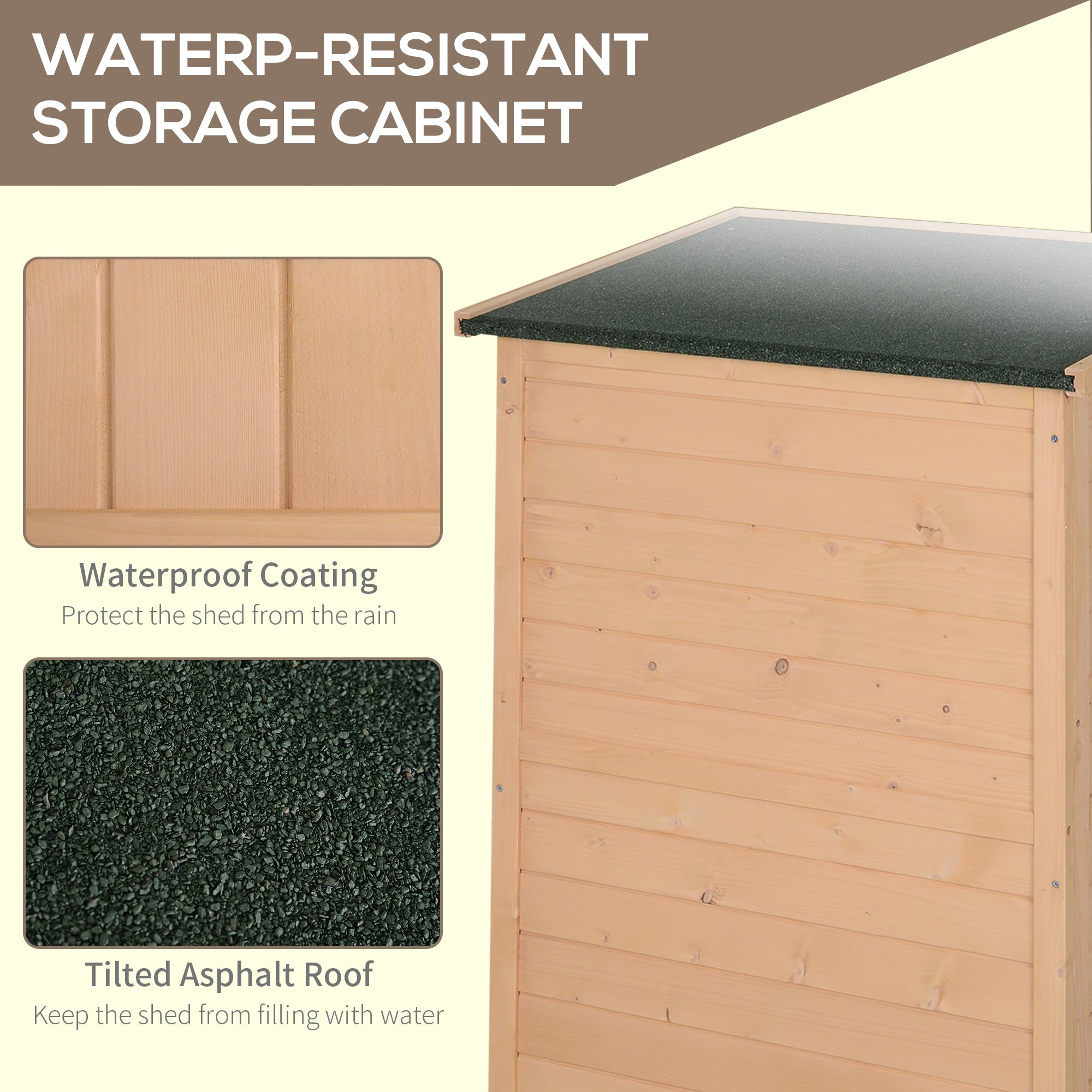 Wooden Small Shed, Garden Storage Shed with Shelves and Bolt Latch, 75L x 56W x115H cm, Natural Outsunny