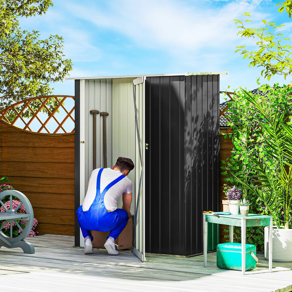 5ft x 3ft Metal Garden Storage Shed, Outdoor Tool Shed with Sloped Roof, Lockable Door for Tools, Equipment Outsunny