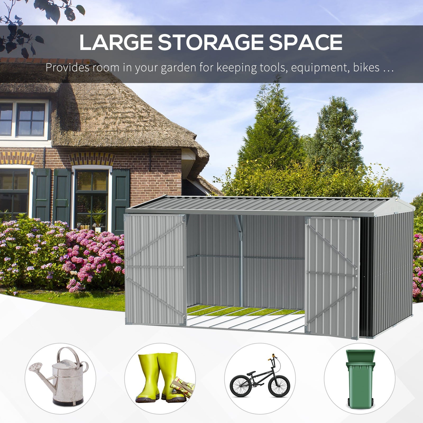 14 x 8ft Outdoor Garden Metal Storage Shed with Lockable Door, Tool Storage Box for Garden, Patio and Lawn, Grey