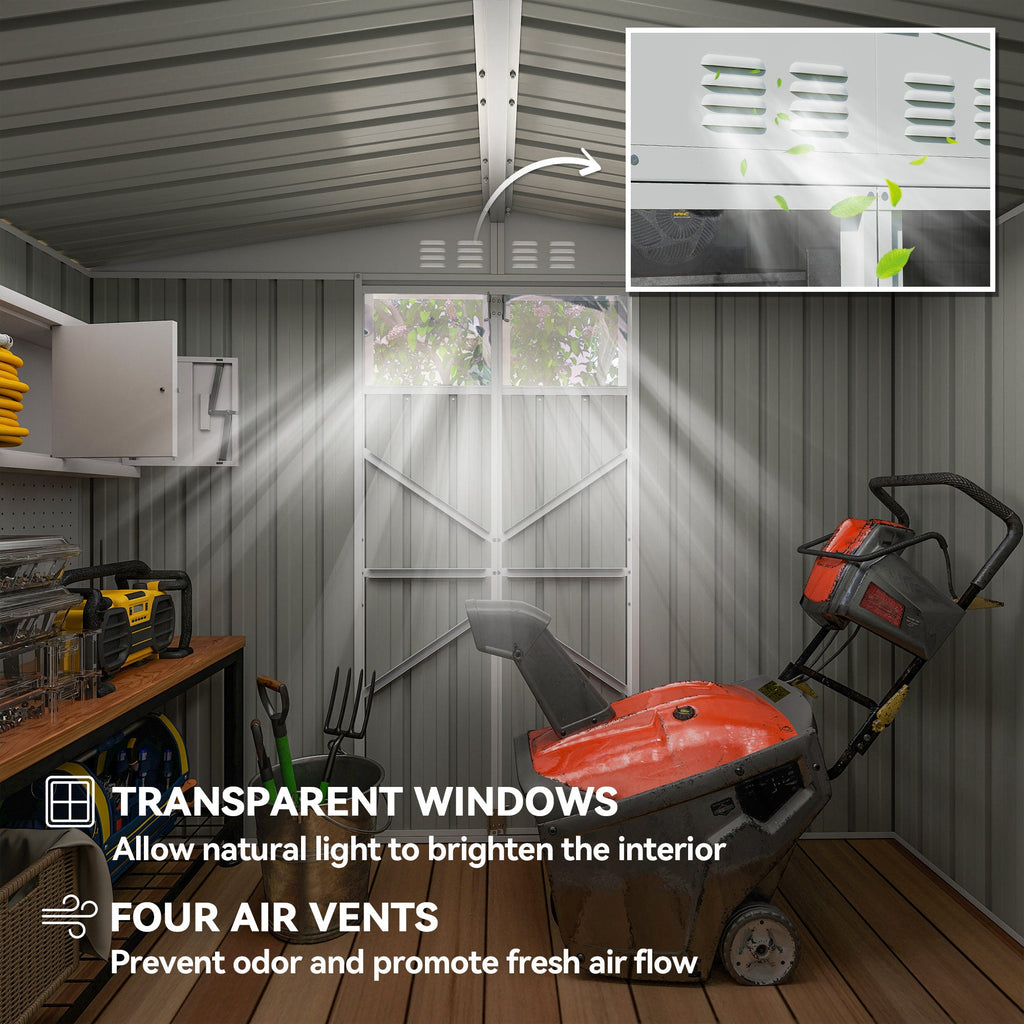 8 x 4 ft Metal Garden Shed, Garden Storage Shed with Window, 4 Vents and Lockable Door, Waterproof Galvanised Steel Tool Storage Shed Outsunny
