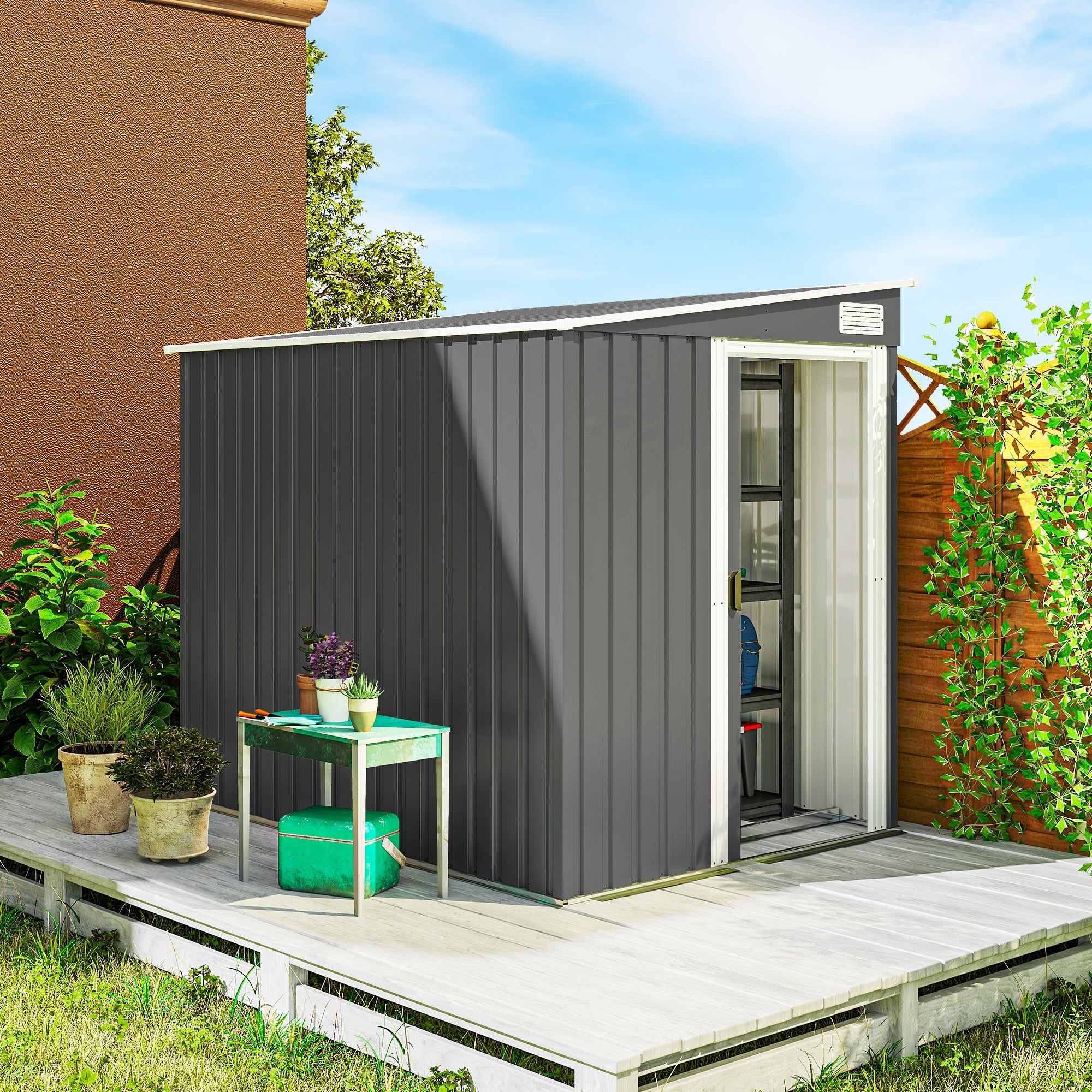 7 x 5ft Galvanised Metal Shed, with Sliding Door Outsunny