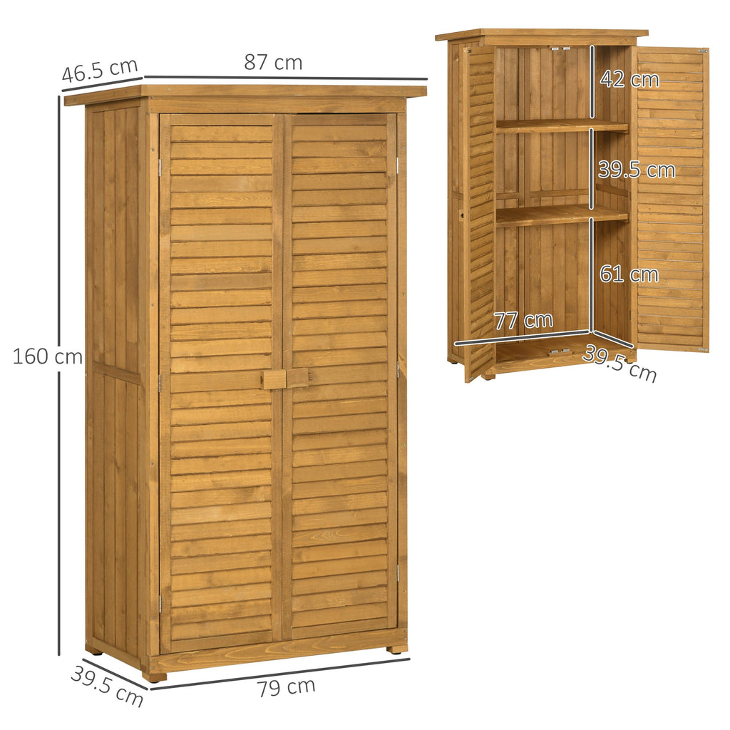 Wooden Garden Storage Shed, Compact Utility Sentry Unit, 3-Tier Shelves Tool Cabinet Organizer with Asphalt Roof and Shutter Design, 87cm x 47cm x 160cm Outsunny