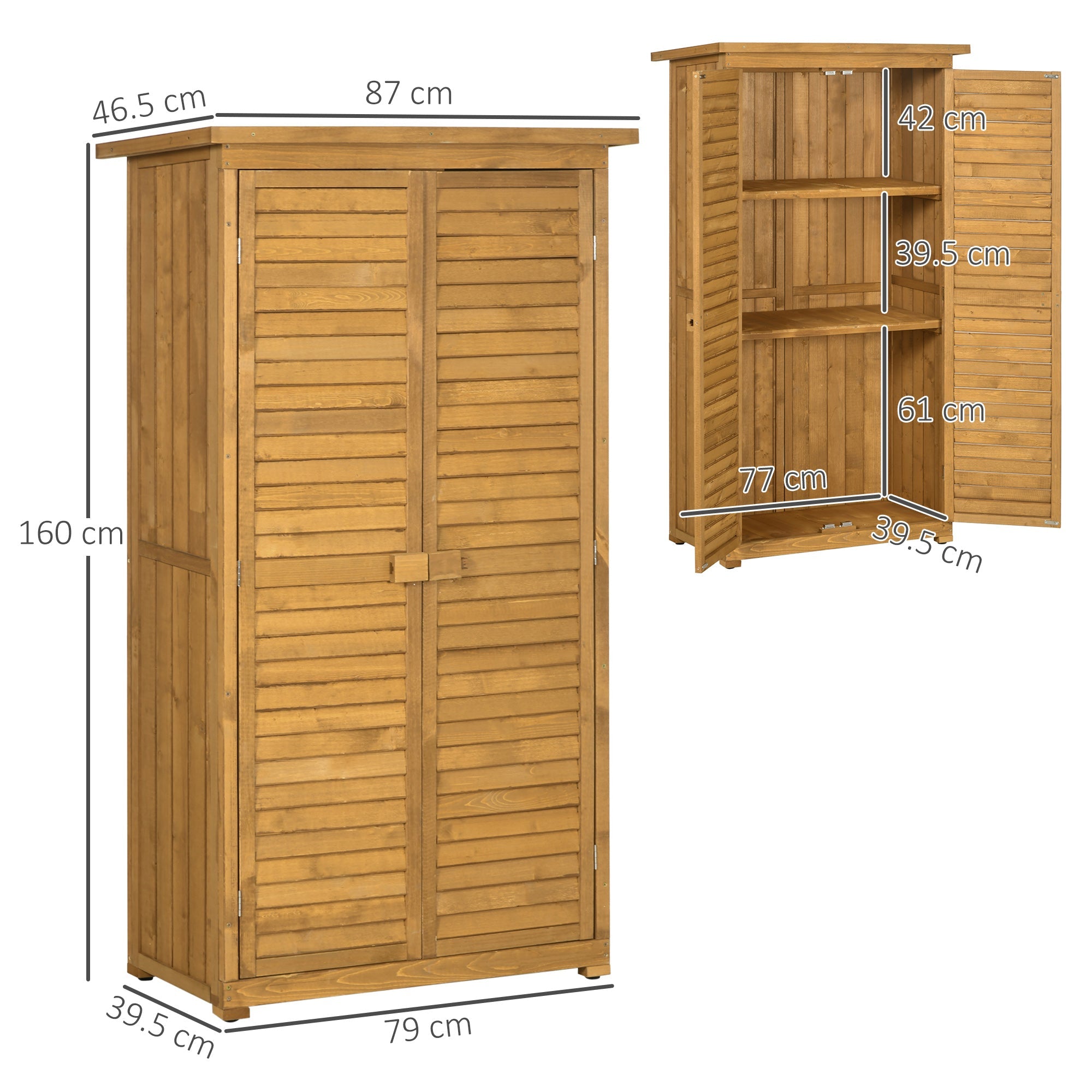 Wooden Garden Storage Shed, Compact Utility Sentry Unit, 3-Tier Shelves Tool Cabinet Organizer with Asphalt Roof and Shutter Design, 87cm x 47cm x 160cm Outsunny
