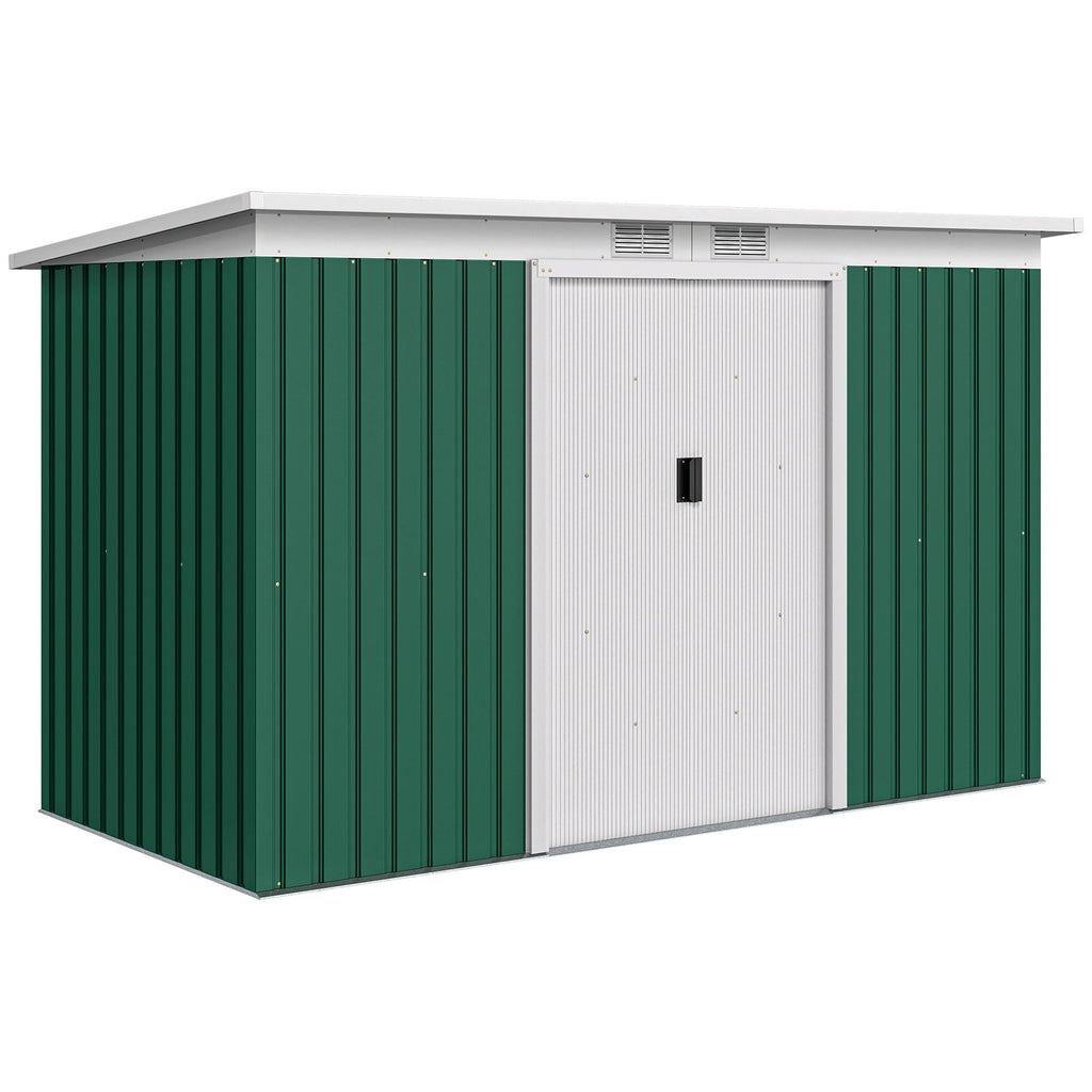 9ft x 4ft Metal Garden Shed, Outdoor Tool House with Foundation Kit, Ventilations and Double Doors Outsunny