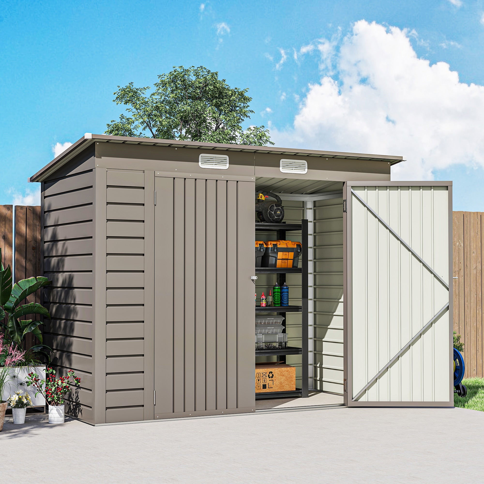 3.7 x 7.9ft Galvanised Steel Shed, with Latched Door and Padlock - Light Grey Outsunny