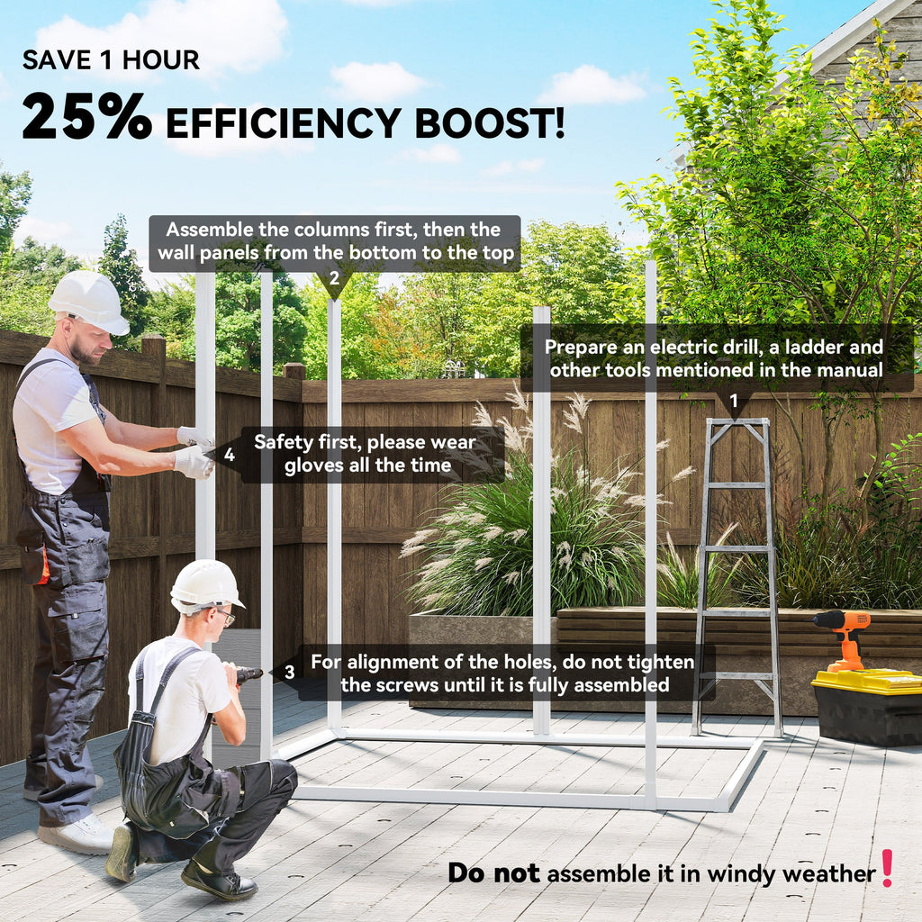 6 x 5ft Garden Shed, Plastic Shed with Floor, Window, Lockable Doors and Vents, Wood Effect Resin Tool Shed for Outdoor Patio Outsunny