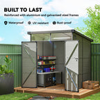 6 x 6ft Outdoor Storage Shed, Plastic Garden Shed with Windows and Air Vents, Outdoor Resin Tool Shed with Latch Doors for Garden, Deck Outsunny