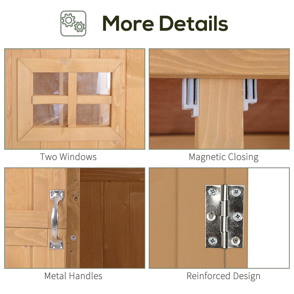 Wooden Garden Shed with Two Windows, Tool Storage Cabinet, Outdoor Double Door Organizer 127.5L x 50W x 164H cm, Natural Outsunny