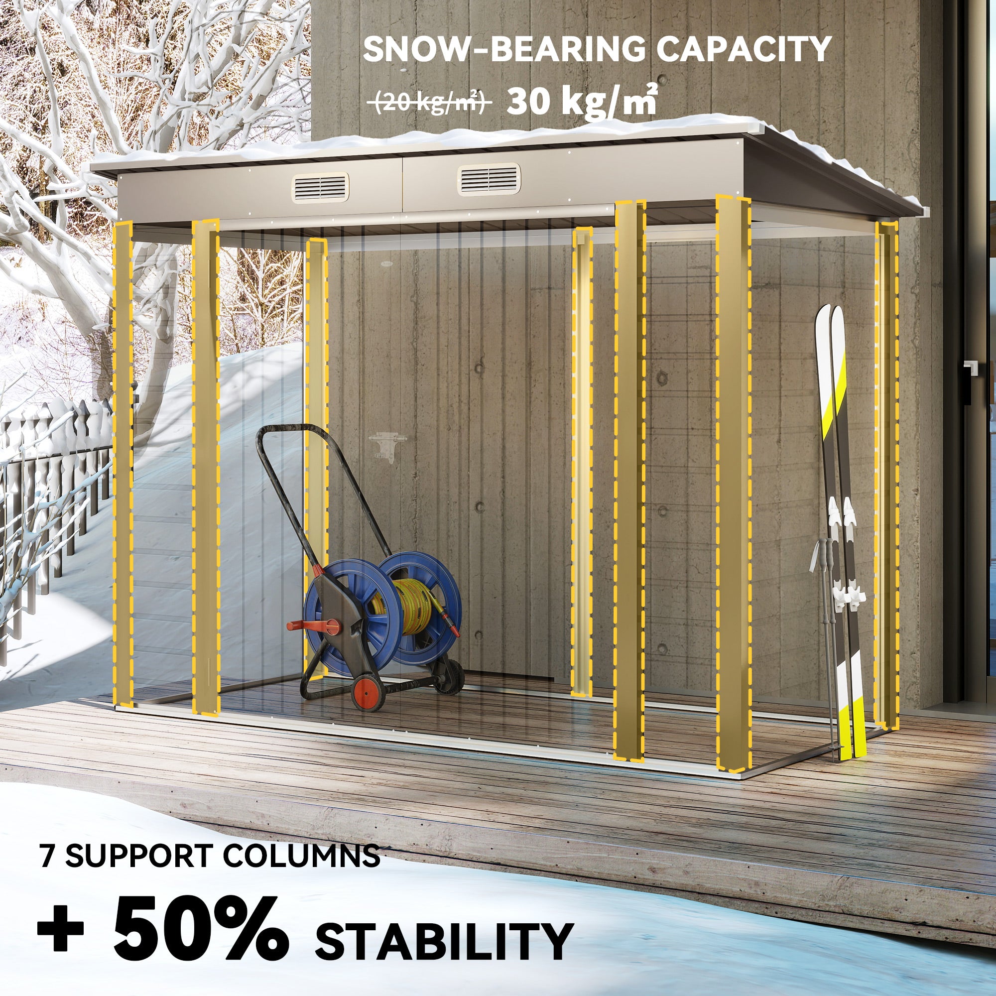 3.7 x 7.9ft Galvanised Steel Shed, with Latched Door and Padlock - Light Grey