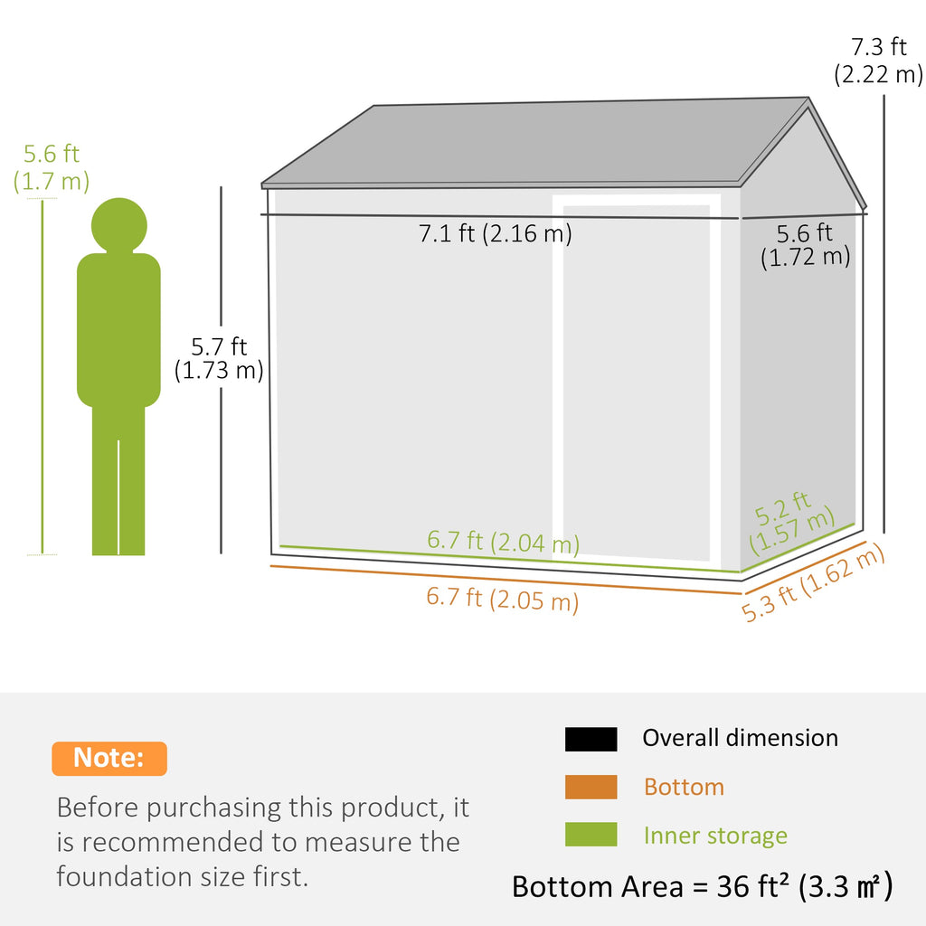 7 x 6ft Galvanised Garden Shed, with Latch Outsunny