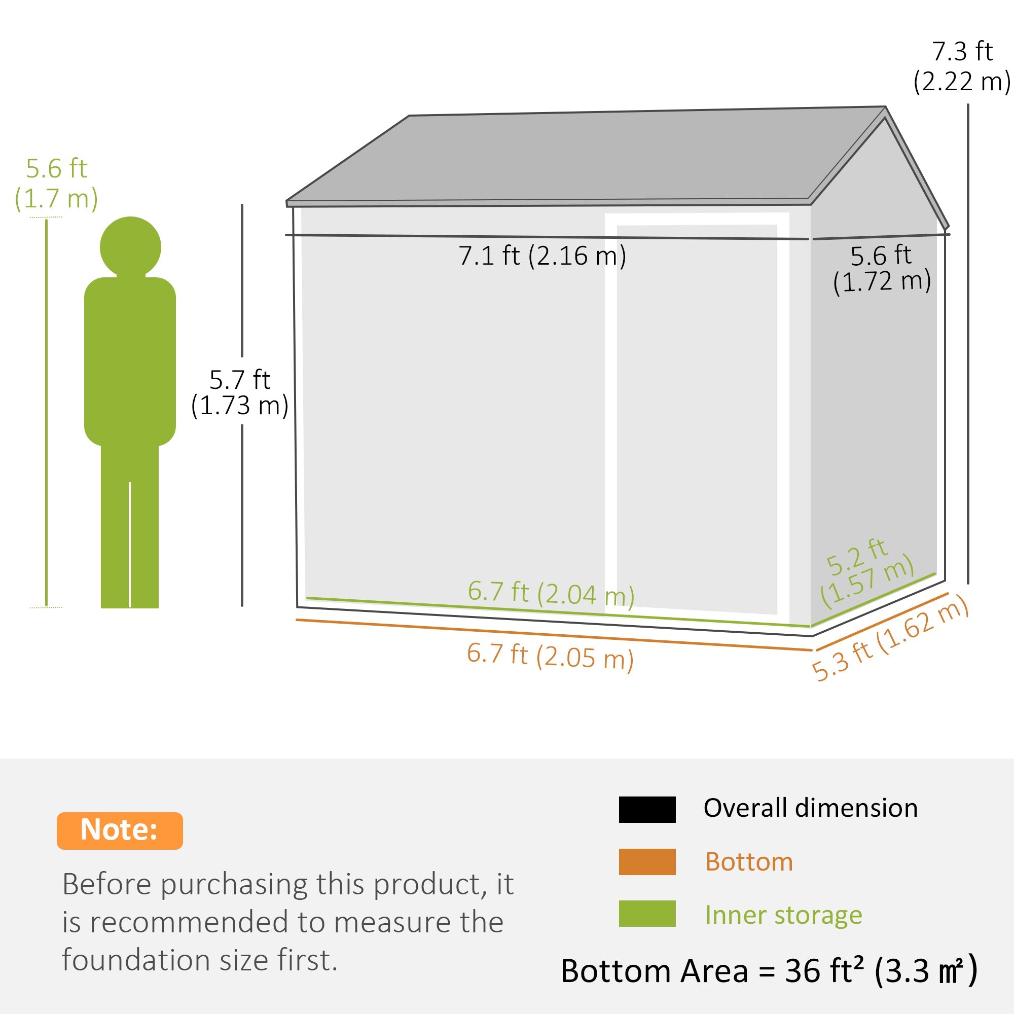 7 x 6ft Galvanised Garden Shed, with Latch Outsunny
