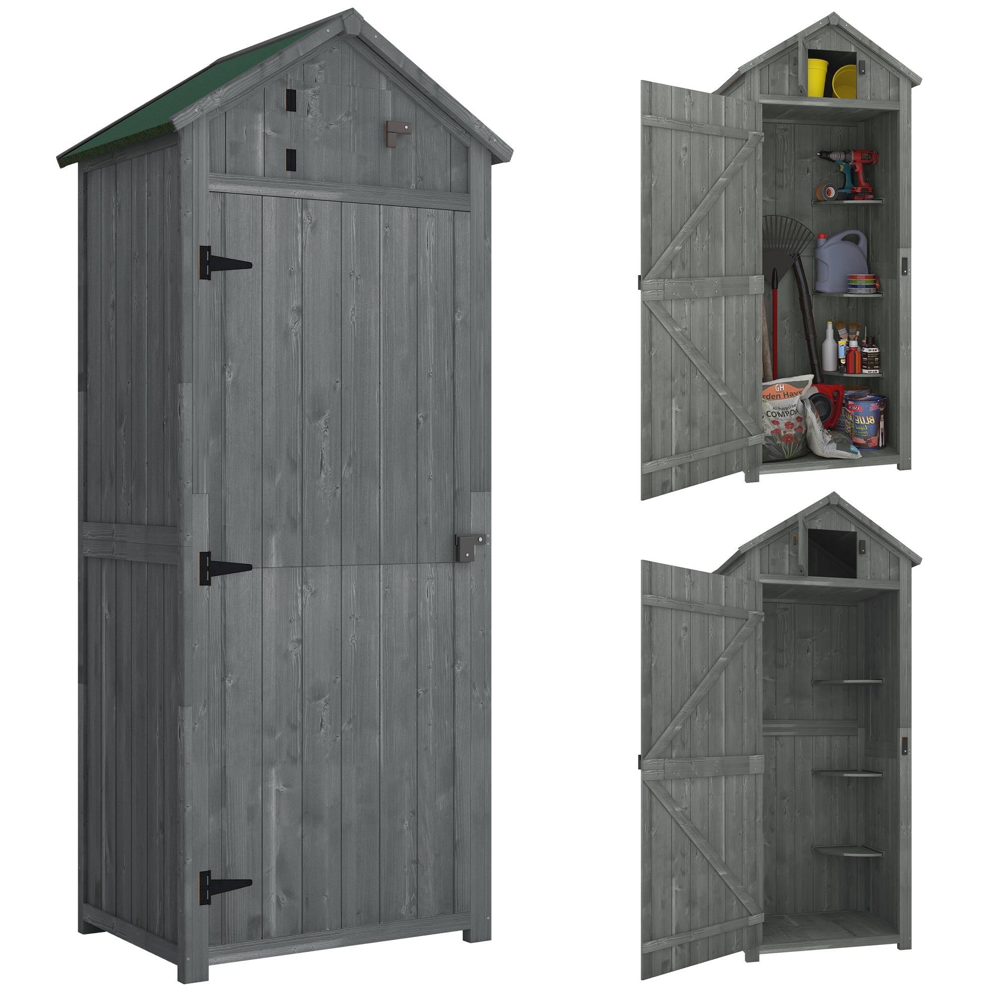 Wooden Garden Shed, Utility Outdoor Small Shed with Lockable Double Doors, Shelves and Roof Hatch Outsunny