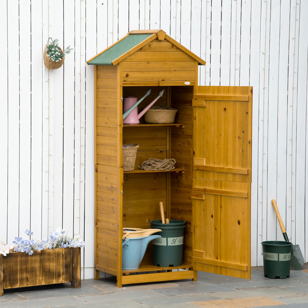 Wooden Garden Storage Shed Utility Gardener Cabinet w/ 3 Shelves and 2 Door, 191.5cm x 79cm x 49cm, Natural wood effect Outsunny