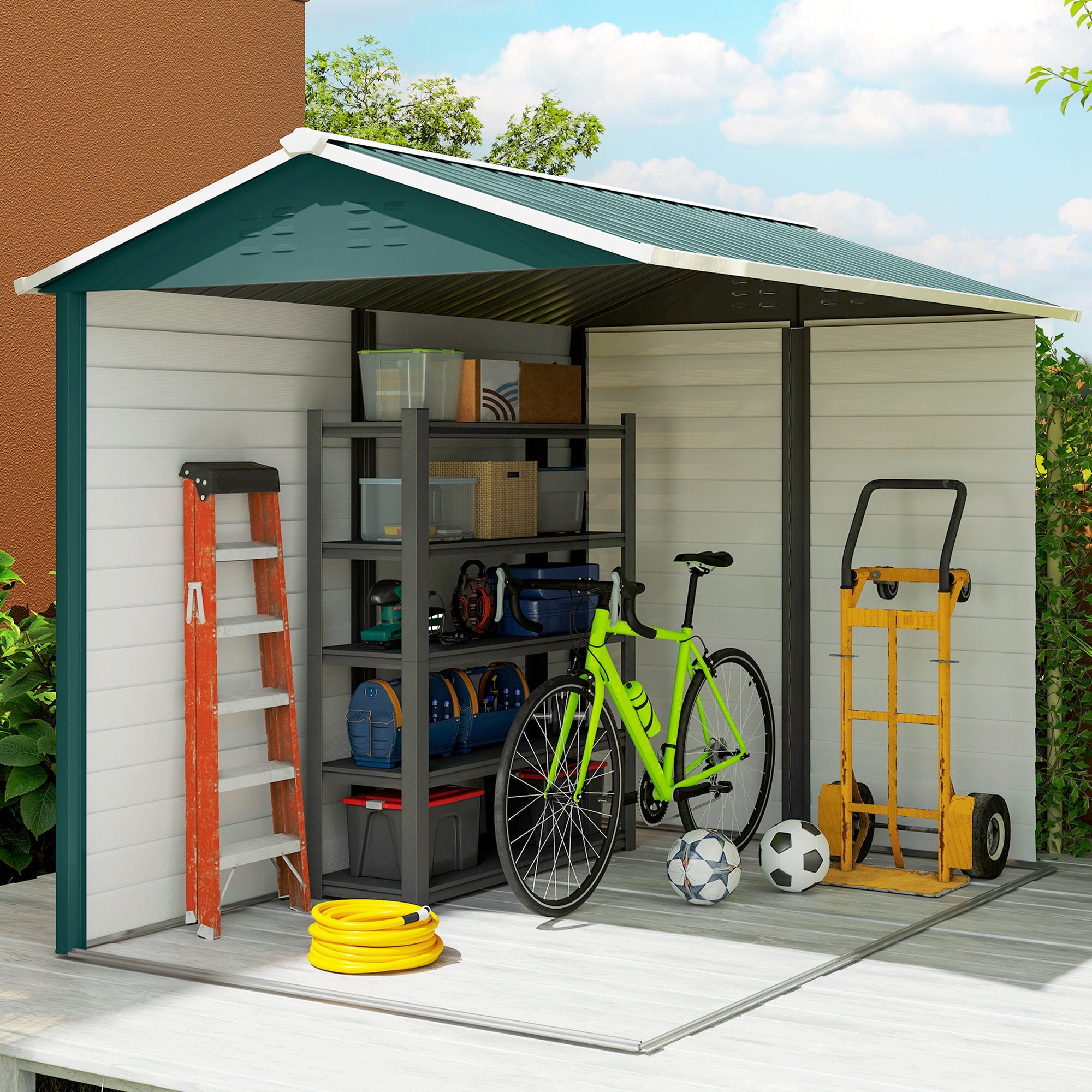 9x 6FT Metal Outdoor Garden Shed, Galvanised Tool Storage Shed w/ Sloped Roof, Lockable Door for Patio Lawn, Green Outsunny