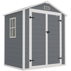 6'x4.5' Garden Storage Shed, Lockable Garden Shed with Double Doors, Window, Vent and Plastic Roof, Grey Outsunny