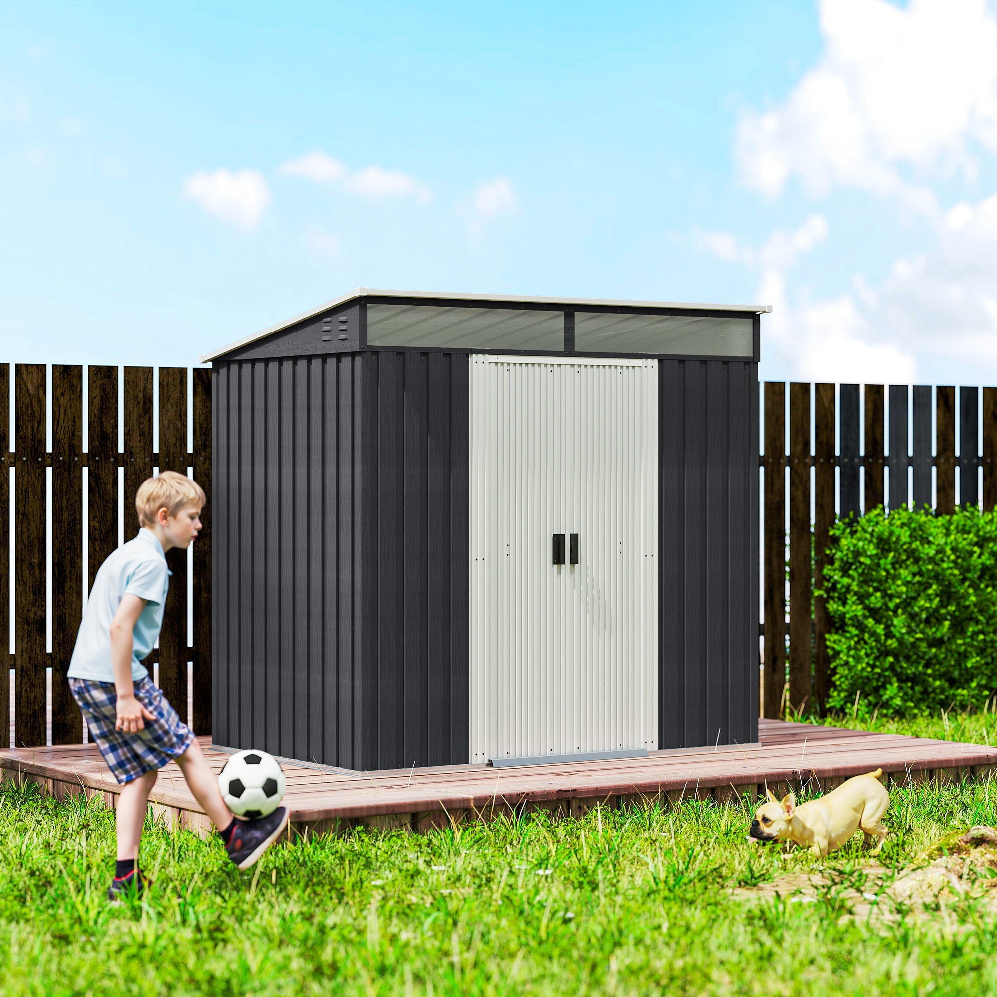 6.5 x 4FT Galvanised Metal Shed with Foundation Kit, Lockable Tool Garden Shed with Double Sliding Doors, Vents Outsunny