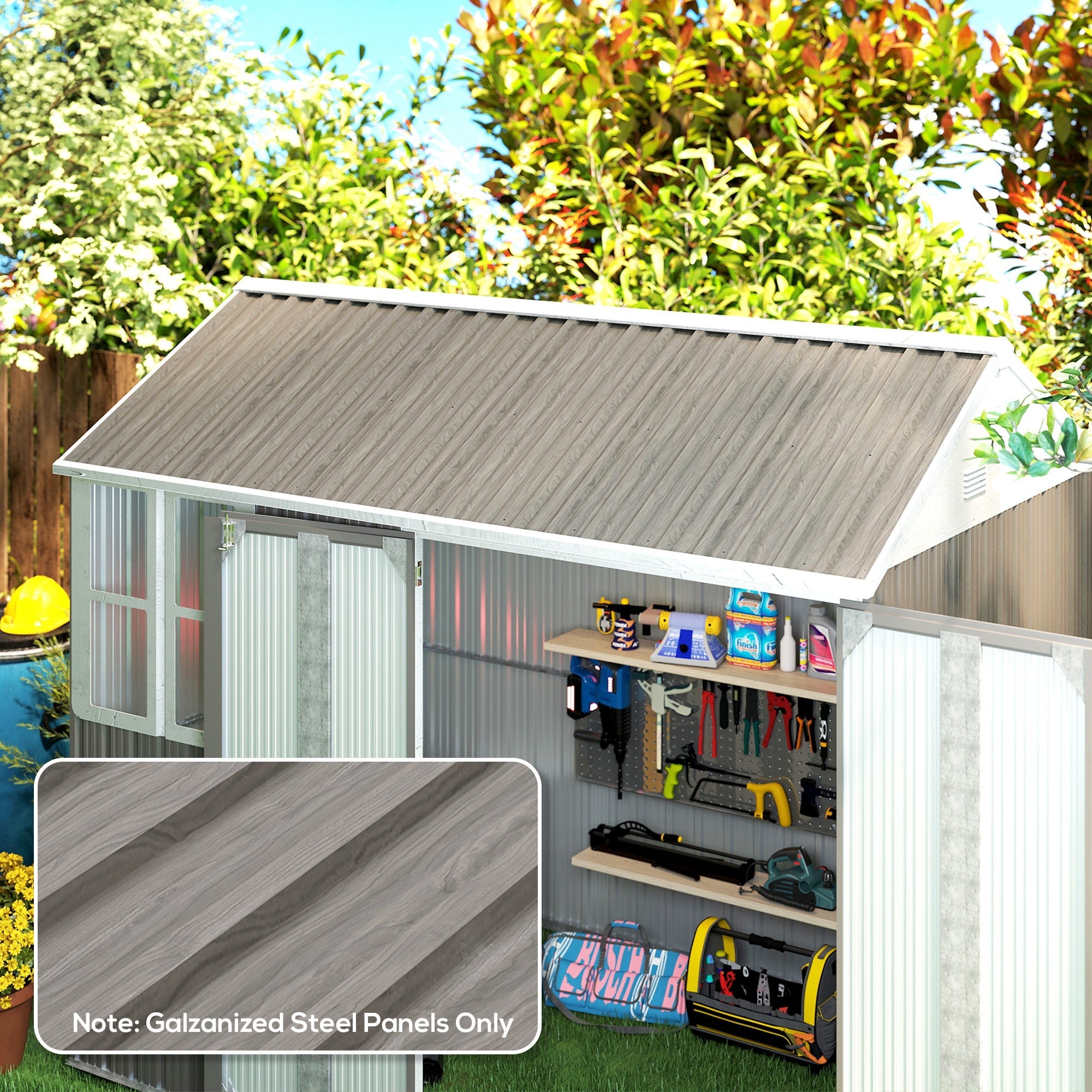 Set of 12 Corrugated Steel Roof Sheet Panels Wood Effect Outsunny