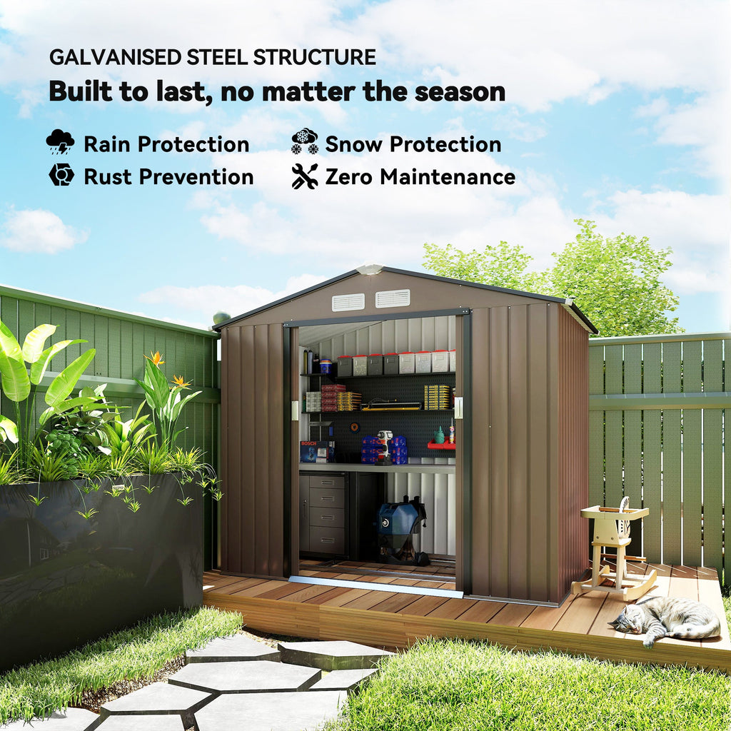 7 x 4ft Metal Garden Shed, Outdoor Storage Tool House with Ventilation Slots, Foundation Kit and Lockable Double Doors Outsunny