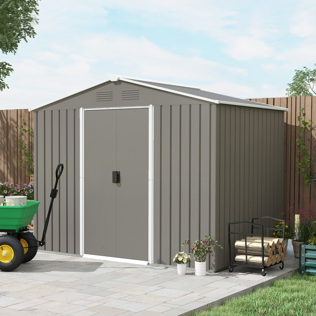 7.7 x 5.7ft Outdoor Garden Storage Shed, Metal Tool House with Ventilation and Sliding Doors Outsunny